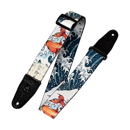 Levy's Leathers 2" Polyester Guitar Strap Sublimation-Printed with original artist's Design, Genuine Leather Ends (MPD2-013) - Cherry Blossoms and Snow Motif