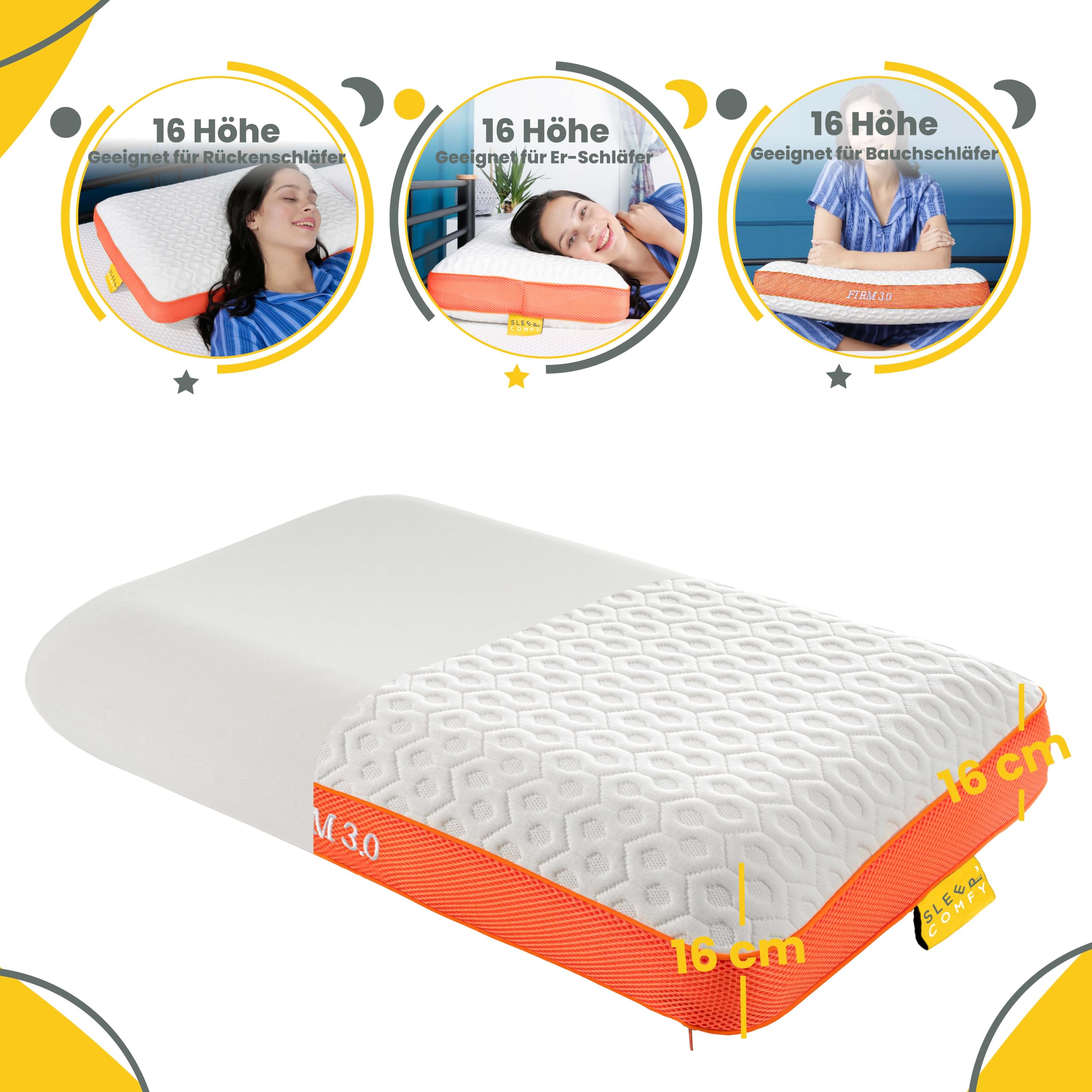 SLEEP COMFY Cuscino cervicale di lusso, in memory foam, ergonomico e ortopedico, con durezza, certificato Oeko-TEX, per tutti