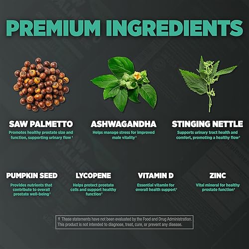 Miniatura 5 de Próstata Premium - Saw Palmetto para hombres, ortiga, ashwagandha, licopeno, vejiga y alivio urinario, suplemento de próstata para hombres, 60