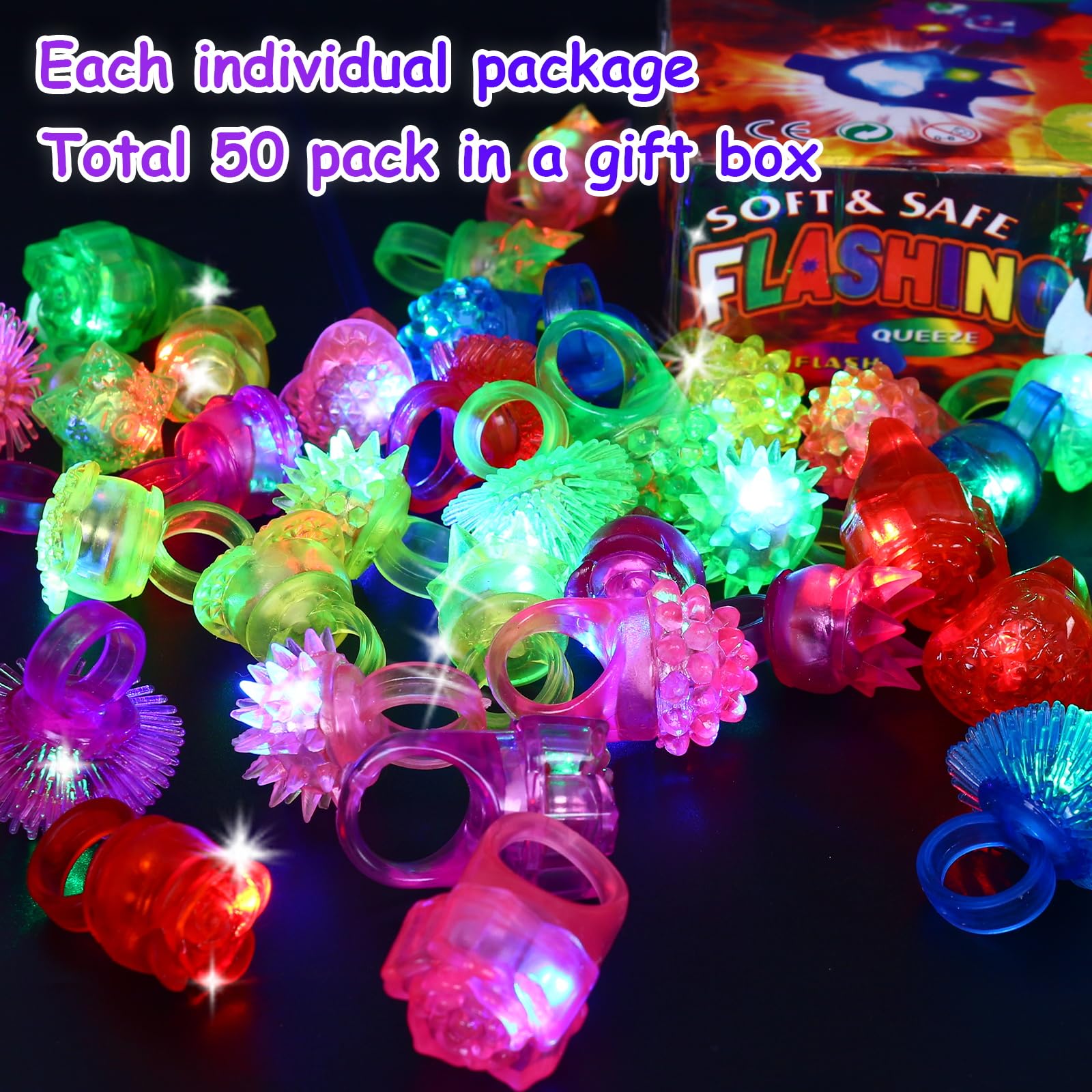 Snapklik.com : 50 Pack Light Up Rings, Glow In The Dark Party Favors, 8 ...