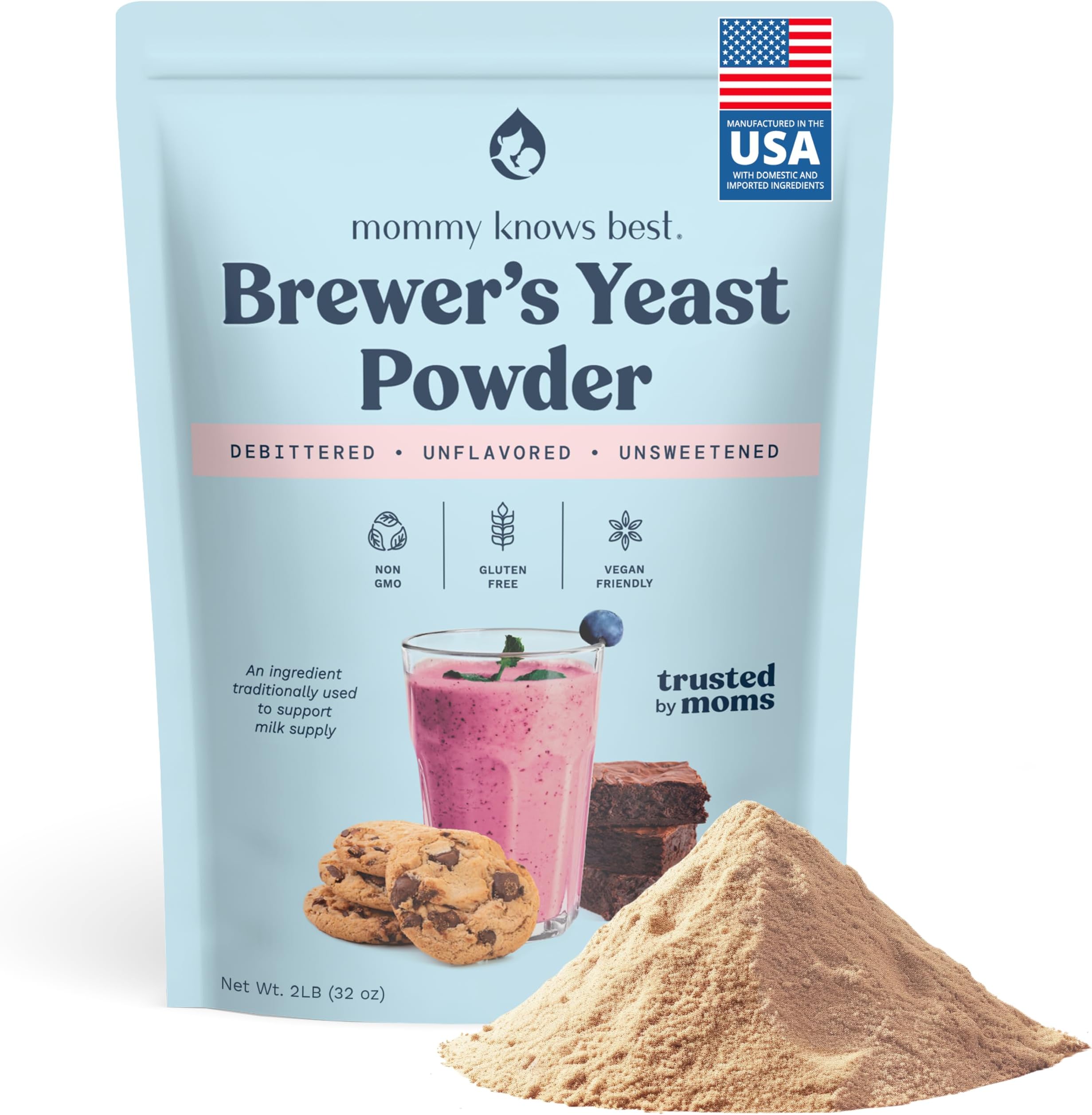 Mommy Knows Best Brewers Yeast Powder for Lactation Brewer's Yeast for Breastfeeding Mothers - Mild Nutty Flavored Unsweetened and Debittered - 32 oz