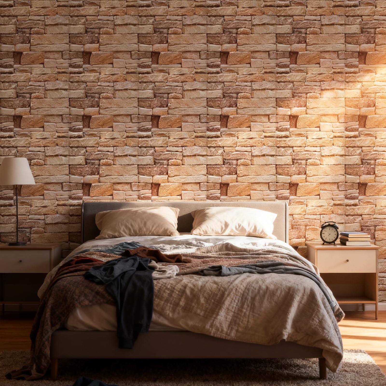 FRUHLING 10 paneles de pared 3D autoadhesivos, aspecto de piedra, 30 x 30 cm, resistentes al agua, papel pintado decorativo 3D de pared, paneles de PVC para cocina, dormitorio, baño, salón