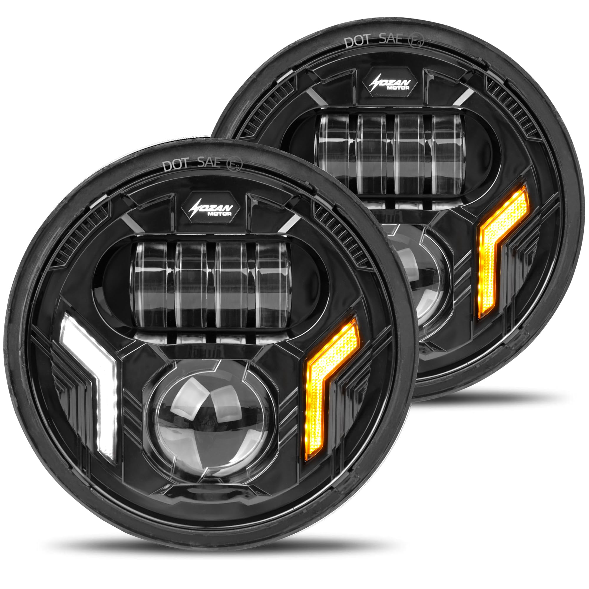 7inch Round Headlight Assembly Compatible with 1996-2018 Jeep Wrangler JK JKU TJ LJ Accessories with White DRL Lo/Hi Beam Amber Turn Signal Light Projector H6024 with H4 H13 Adapter (2-pcs)