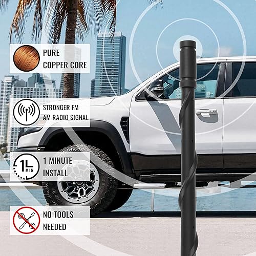 Miniatura 6 de KSaAuto Accesorios de antena para Dodge Ram 1500-3500 (2009-2024), antena de camión en espiral de 13 pulgadas, negro, recepción FMAM, KR-1