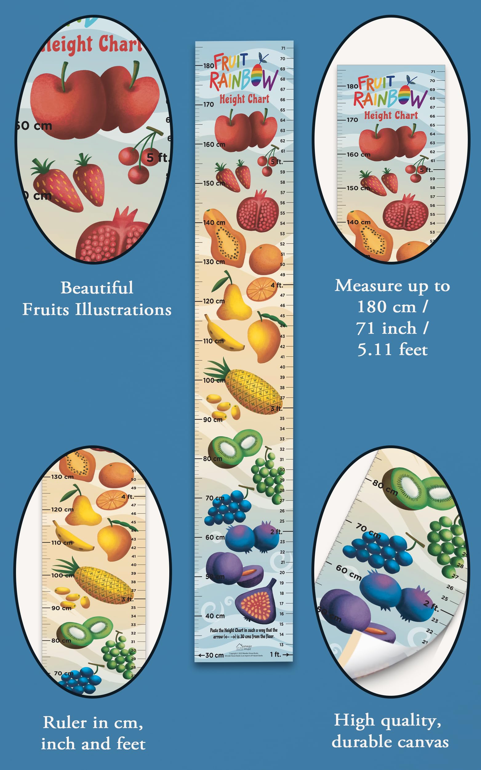 Fruit Rainbow Height Chart ( Kids' Height Chart | Height Measuring Scale Sticker | Height Chart Wall Sticker for Children | Nursery Decoration) 1