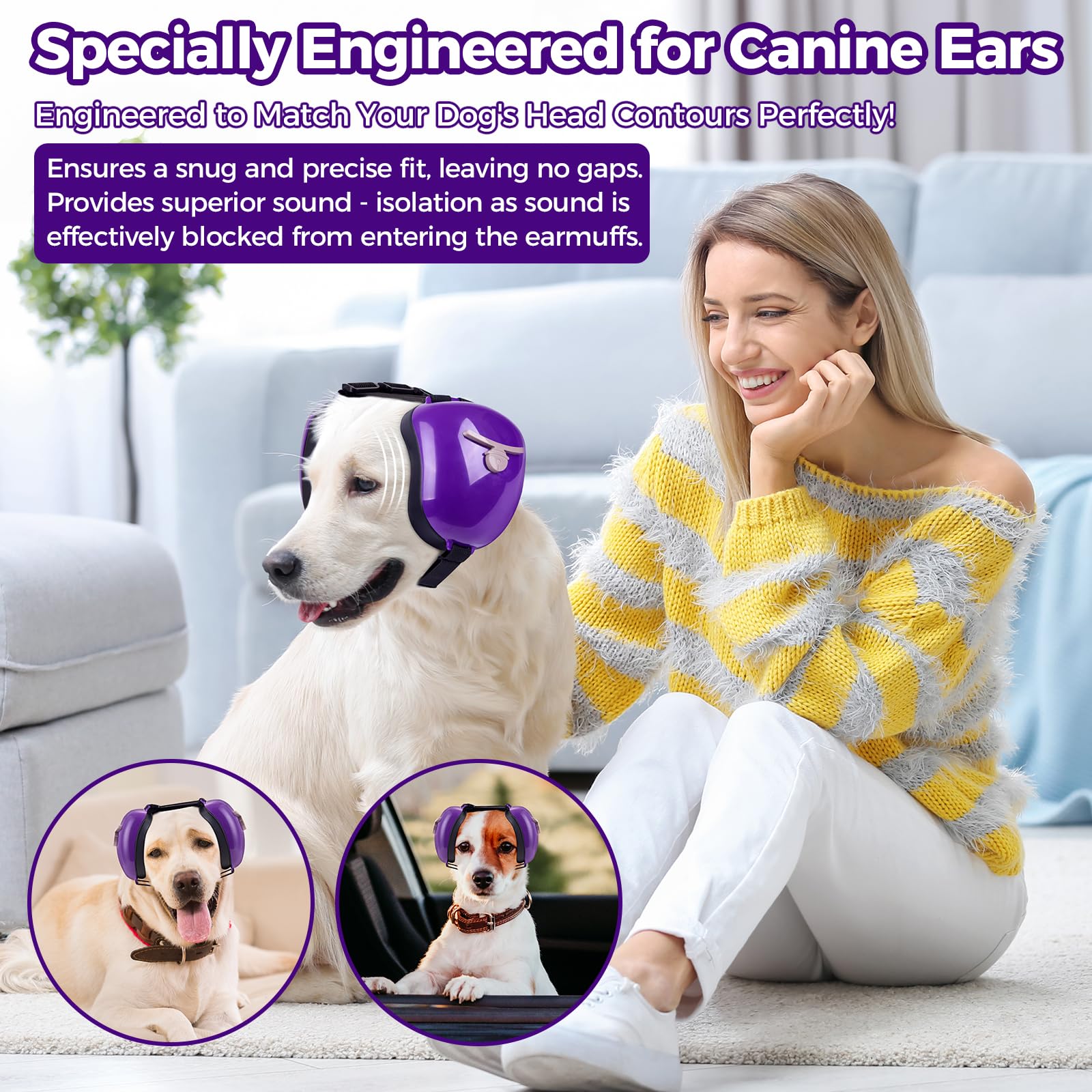 Orejeras para perro para protección contra el ruido, auriculares de perro NRR de 30 dB, protección auditiva con cancelación de ruido contra truenos, fuegos artificiales y aspiradoras, diseño