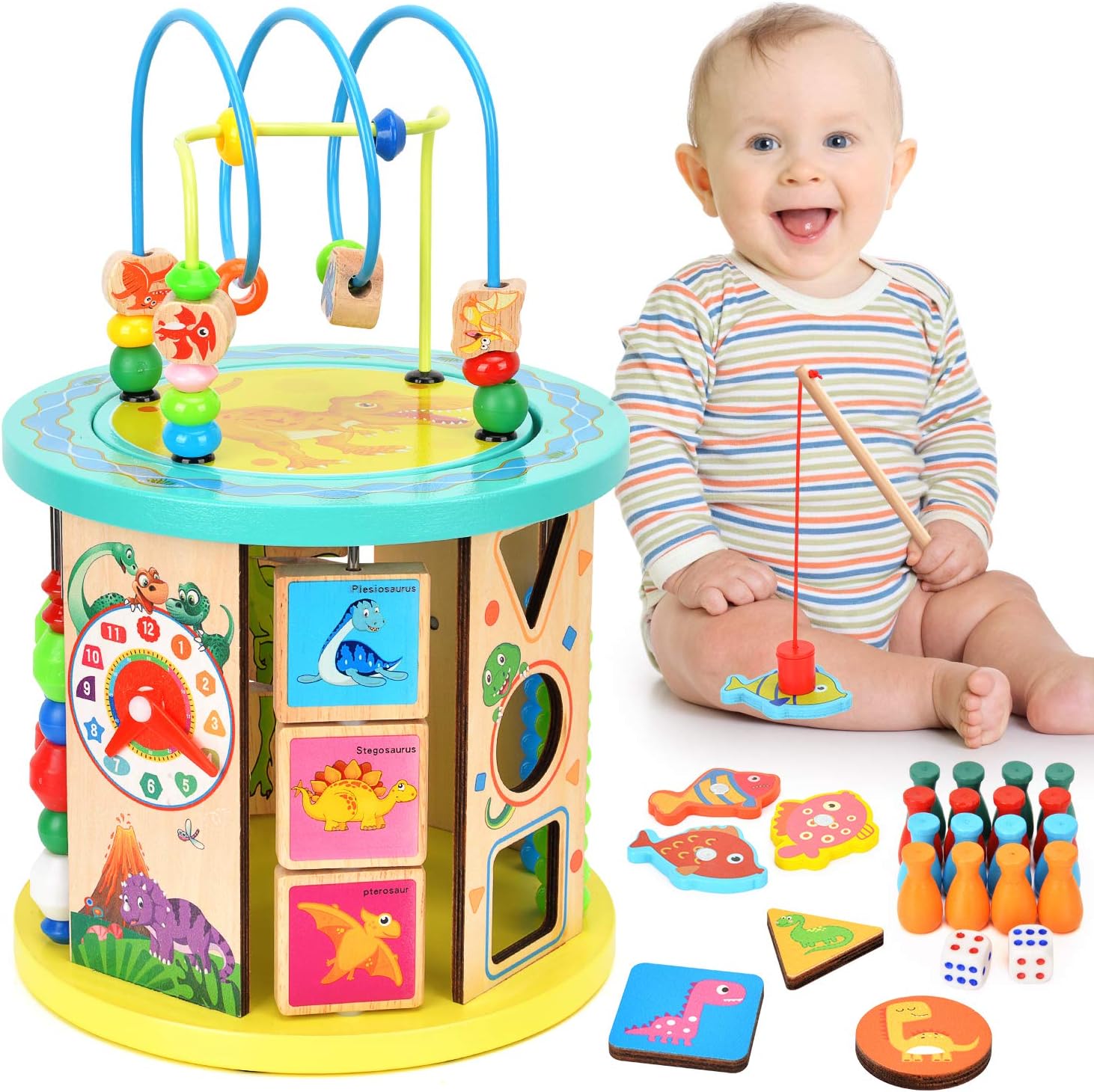 BATTOP 10 in 1 Multifunction Wooden Activity Cube Toys