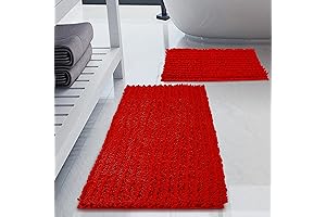 Luxury Chenille Red Bath Rugs Sets 2 Piece: A Plush Haven for Your Bathroom Sanctuary.