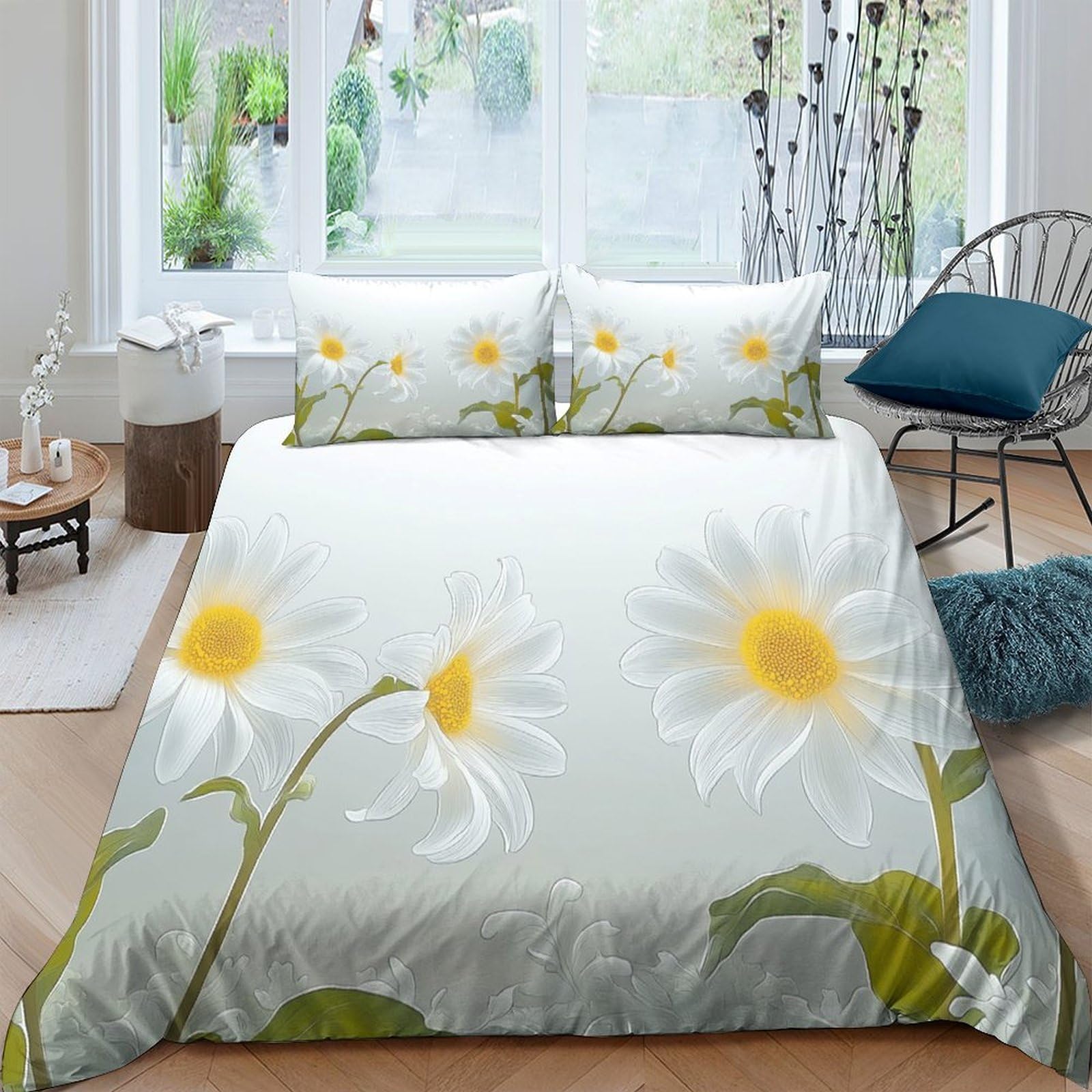 Ctjqhvkz Style-9 3D Printed Daisy Floral Fitted Sheet Microfiber Soft Touch Yellow White Blossom Mattress Cover For Bedroom Dorm Decor Single（135X200cm）