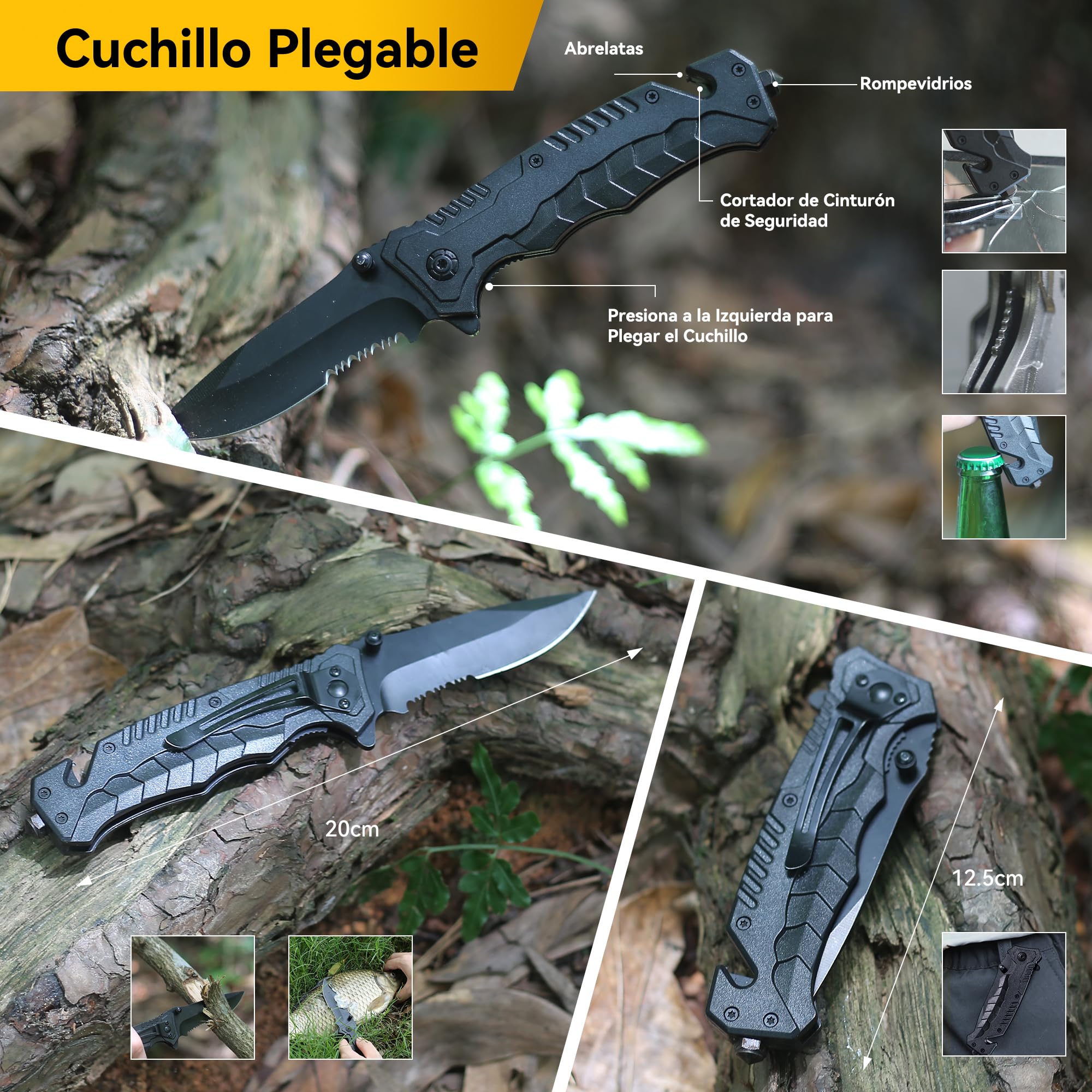14 en 1 Multifuncional Kit de Supervivencia Bolsa - Profesional Paquete de Herramientas con Manta de Emergencia para Viajar Caminar Acampar al Aire, Montañismo,Senderismo,Caza, Apagón