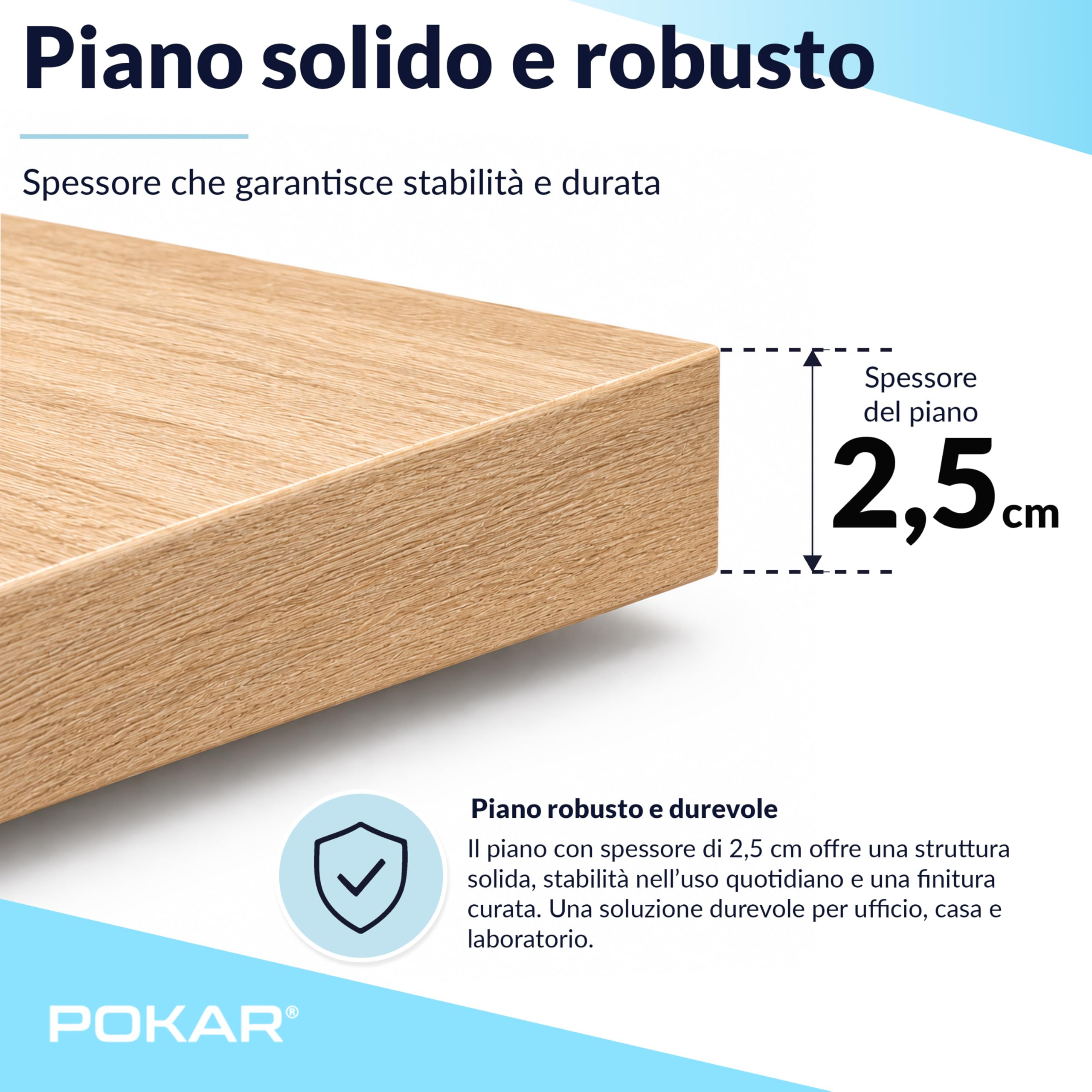 POKAR Piano da Tavolo 120x80 cm | Piano per Scrivania Spessore 25 mm | Perfetto per Scrivania Regolabile in Altezza e Tavolo da Pranzo | Resistente e Stabile | Prodotto in Europa | Quercia Davos