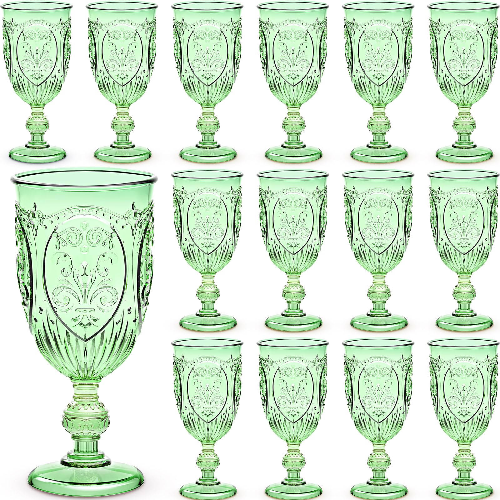 Wiwiqing 24 Pcs Plastic Goblets 7.5oz Vintage Goblet Plastic Wine Glasses Colored Retro Embossed Water Goblets for Wine Bar Juice Baby Shower Wedding