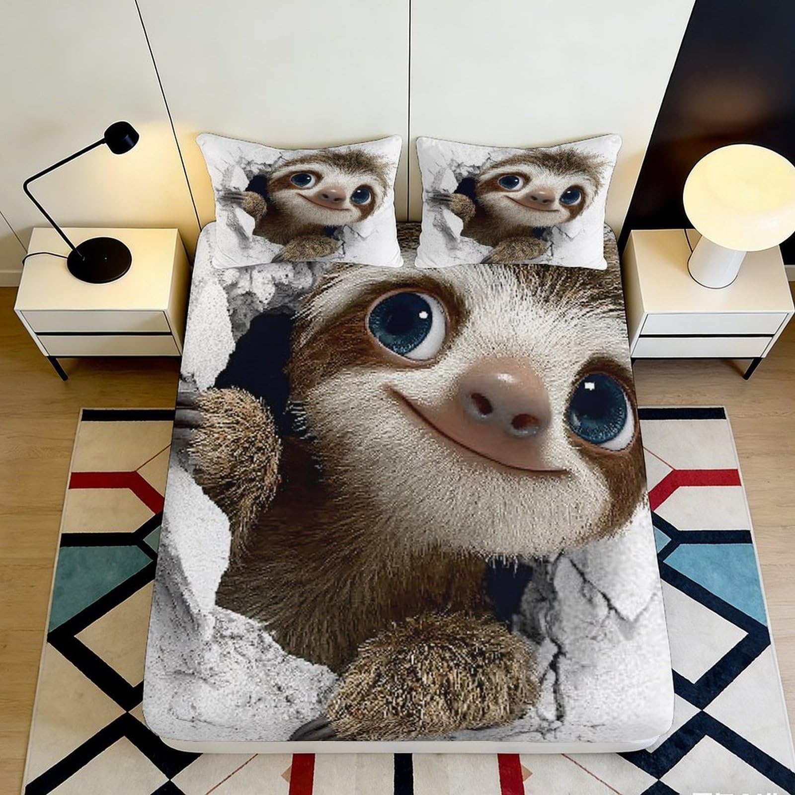 3D Printed Cute Sloth Fitted Sheet Microfiber Soft Bed Cover for Bedroom Guest Room Dorm Mattress Protection Decor 90x200x25cm