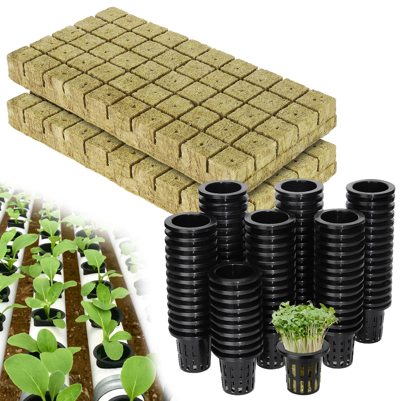 Buy MADHOLLY 100Set Rockwool Cubes for Hydroponics with Net Pots 1in
