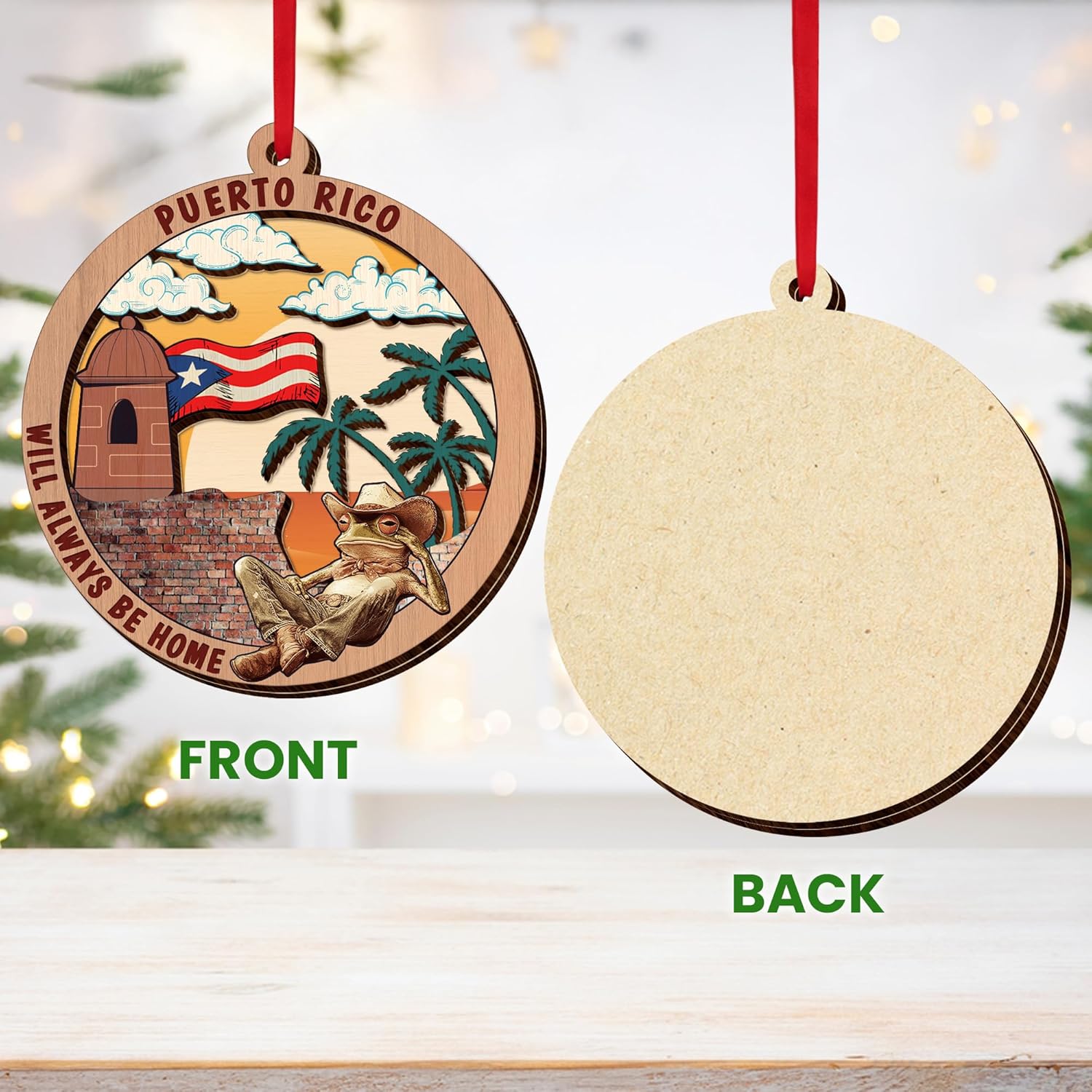 FLAGWIX Puerto Rico Gifts for Women Men - Wooden Ornaments Tree Decorations - Puerto Rico Ornament for Home Decor, House Warming Gifts New Home, Friend Gift Ideas - Image 8