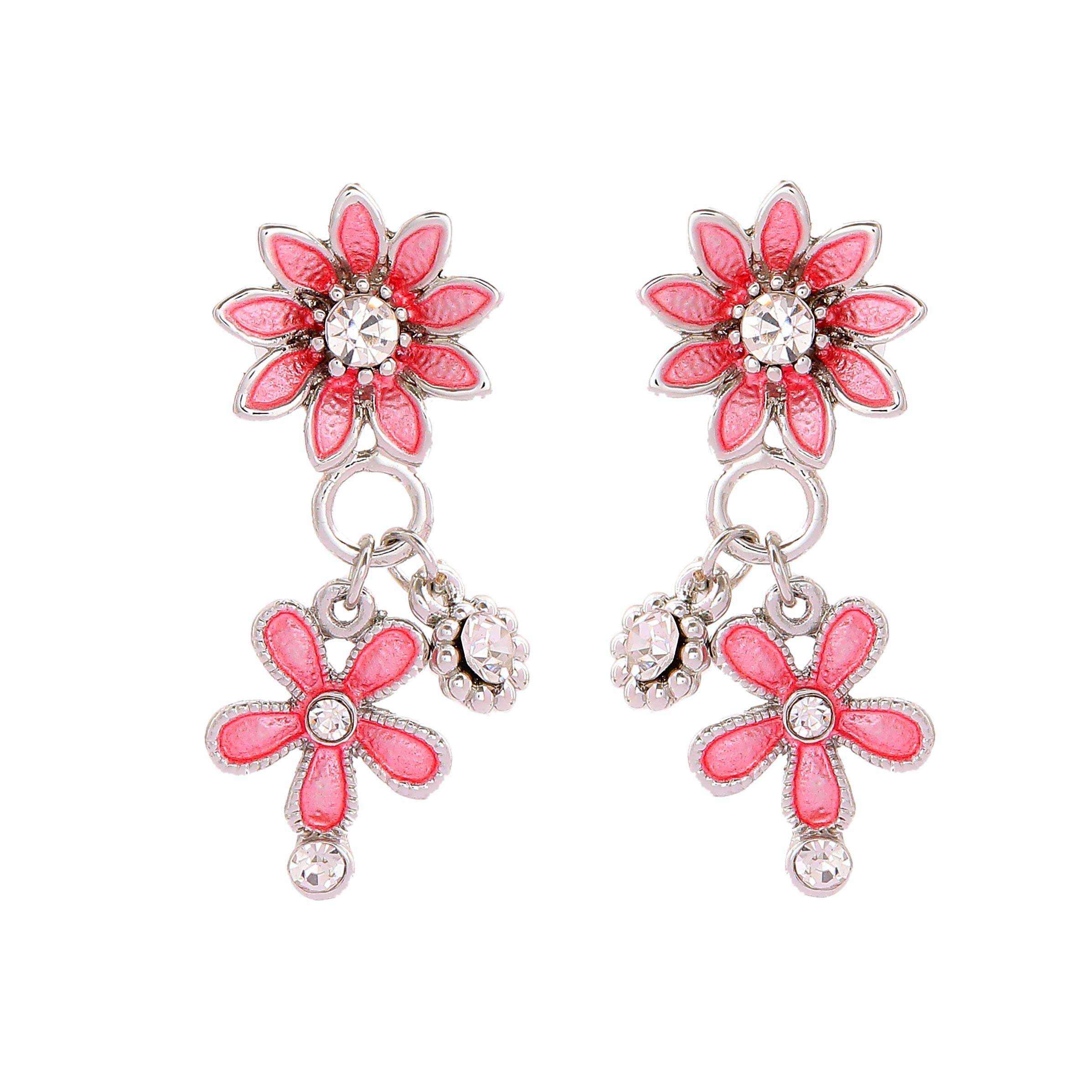 Estele - Rhodium tone Pink Enamel Bloom Charms Dangle Earrings for Girls and Women (B08HP21CFP) Amazon Price History, Amazon Price Tracker