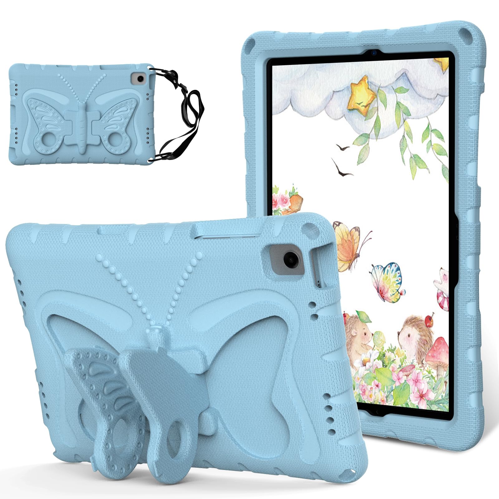 Custodia compatibile con Samsung Galaxy Tab A11 Plus 11" 2025 per bambini, design carino, leggera, in EVA, robusta, antiurto, custodia protettiva con tracolla, blu chiaro