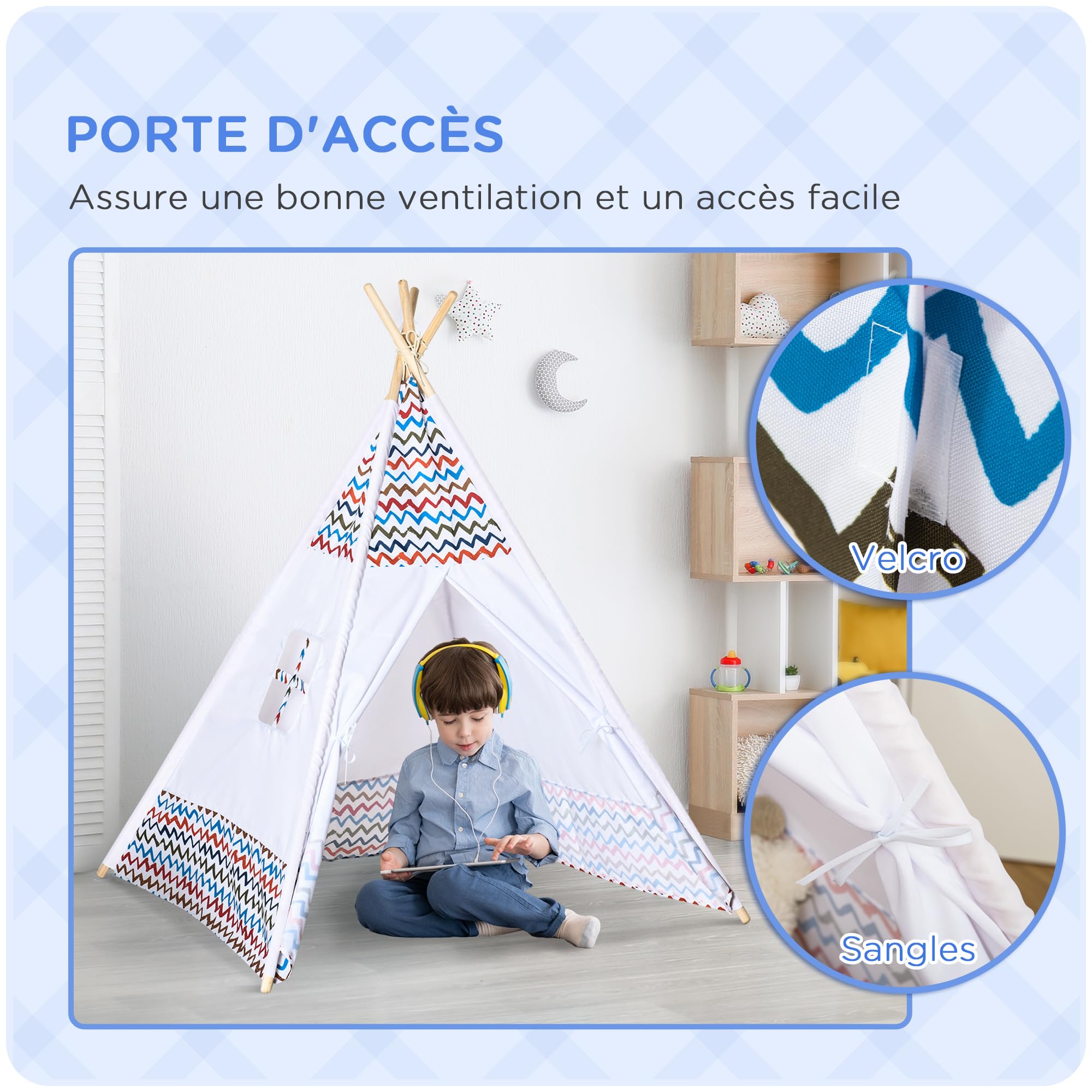 HOMCOM Tente Teepee Indien Tente de Jeu pour Enfant Style Graphique - dim. 1 ,2L x 1 HOMCOM Tente Teepee Indien Tente de Jeu pour Enfant Style Graphique - dim. 1 ,2L x 1