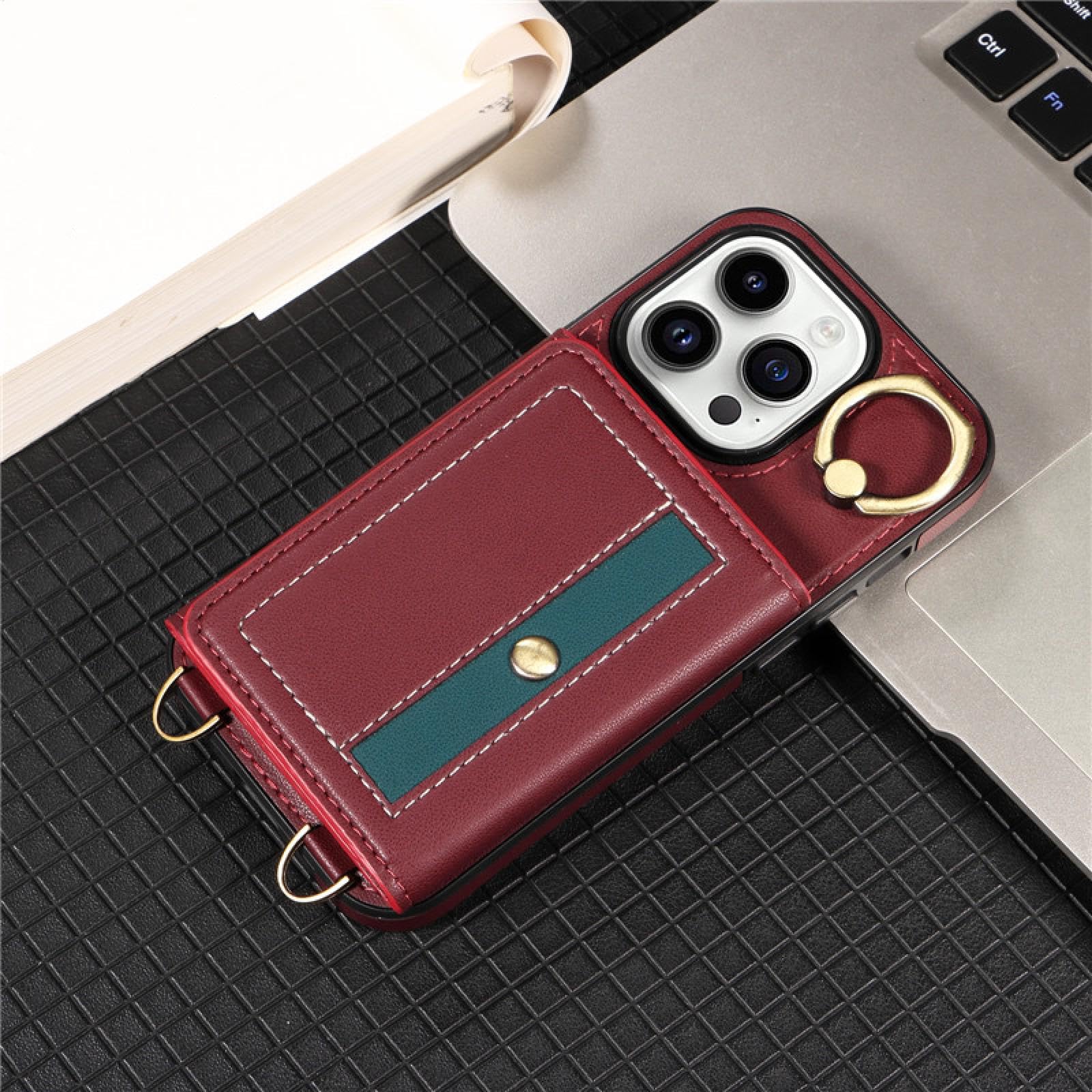 Do Samsung S24 Plus Luksusowy Pierścień Skórzany Portfel Crossbody Etui na Karty Telefony Smycz Klapka (Do Samsung S24 Plus/Czerwony)