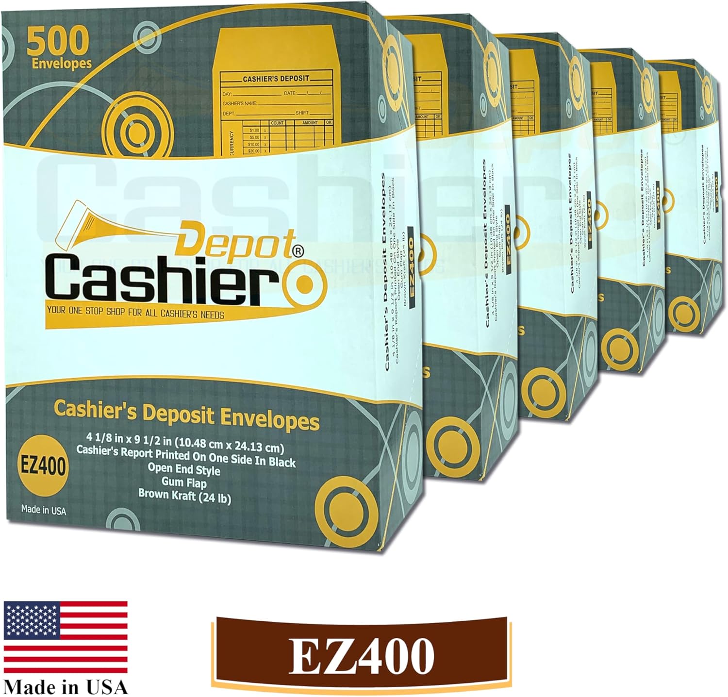 2500 Cashier Depot EZ400 Cashier's Deposit Report Envelope, 4 1/8" x 9 1/2", Sturdy 24lb. Brown Kraft, Cash Envelopes For Hotels, Restaurants, Gas Stations & Retailers (2500)