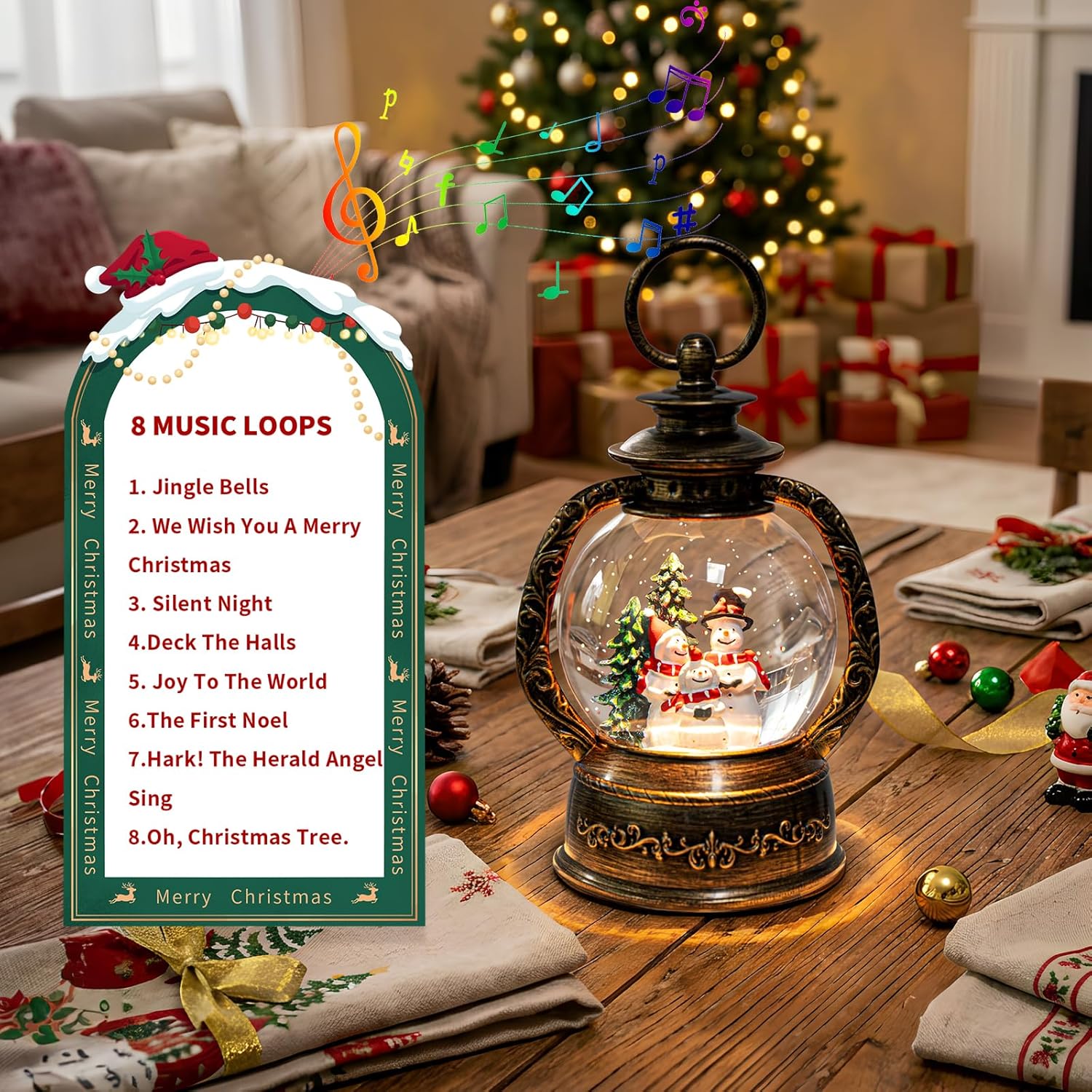 Christmas Snow Globe Water Lantern with Snowman Choir Scene Battery Operated or USB Powered Musical Lighted Holiday Decoration for Tabletop Display for Family and Friends - Image 6
