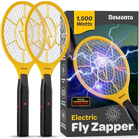 Portable Fly Zapper Battery Operated [Set of 2] - Powerfull 1500 Volt Instant Fly Swatter