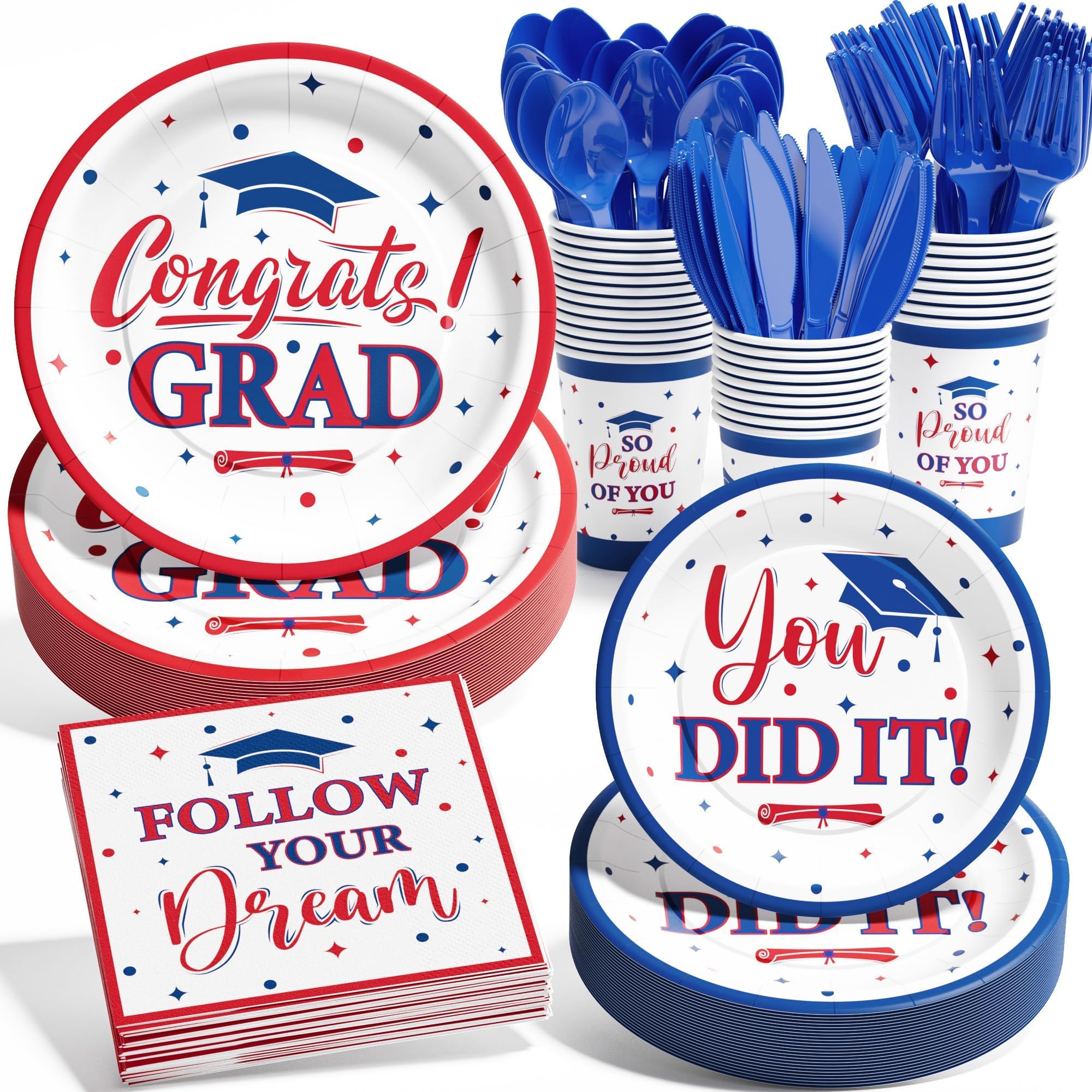 Ecomore Graduation Decorations Class of 2026, 175 PCS Graduation Party Supplies College High School Grad Decor Disposable Dinnerware (Serve 25) Paper