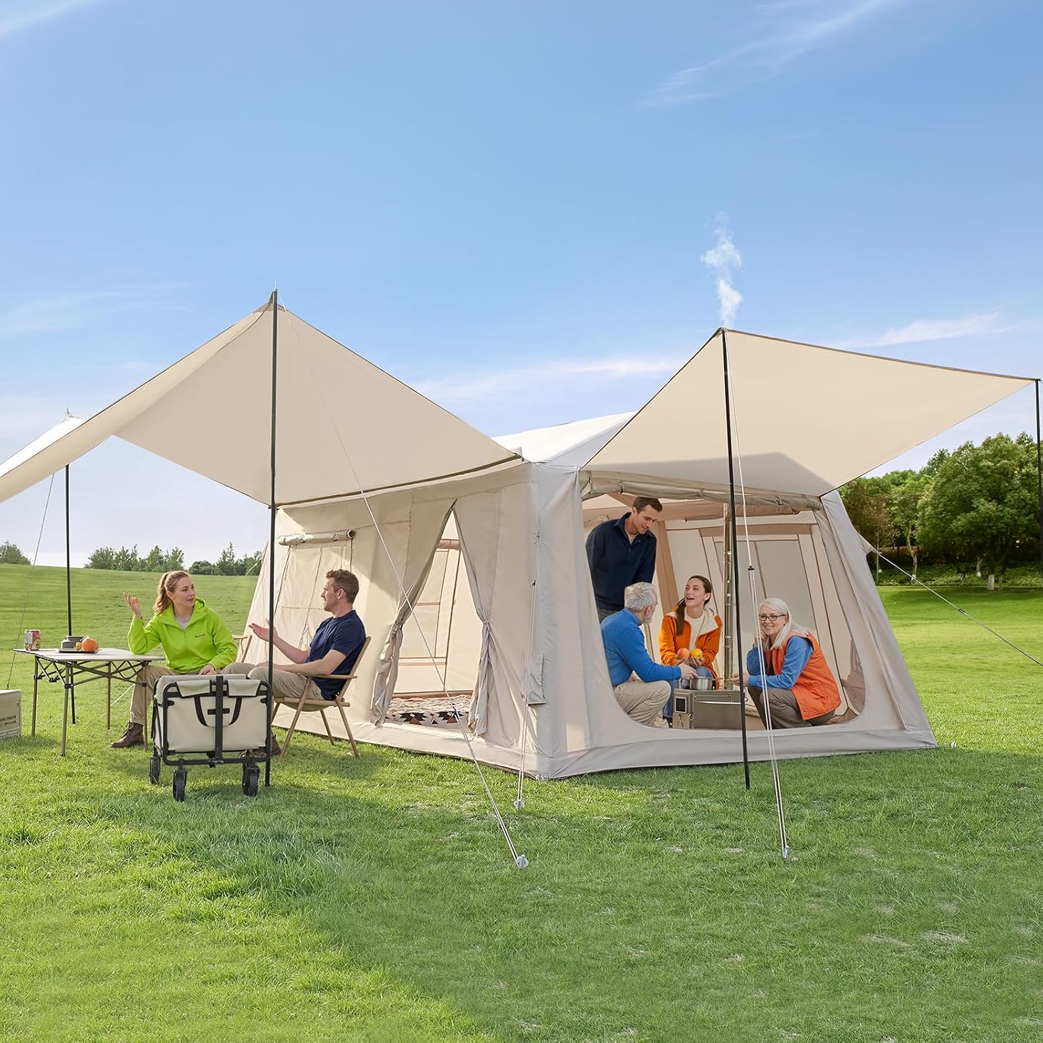 Inflatable Blow Up Tents for Camping,Waterproof Oxford Hot Tent with Manual Pump,Spacious Easy Setup Inflatable Camping Air Tent for Family Glamping 8/10/12 People