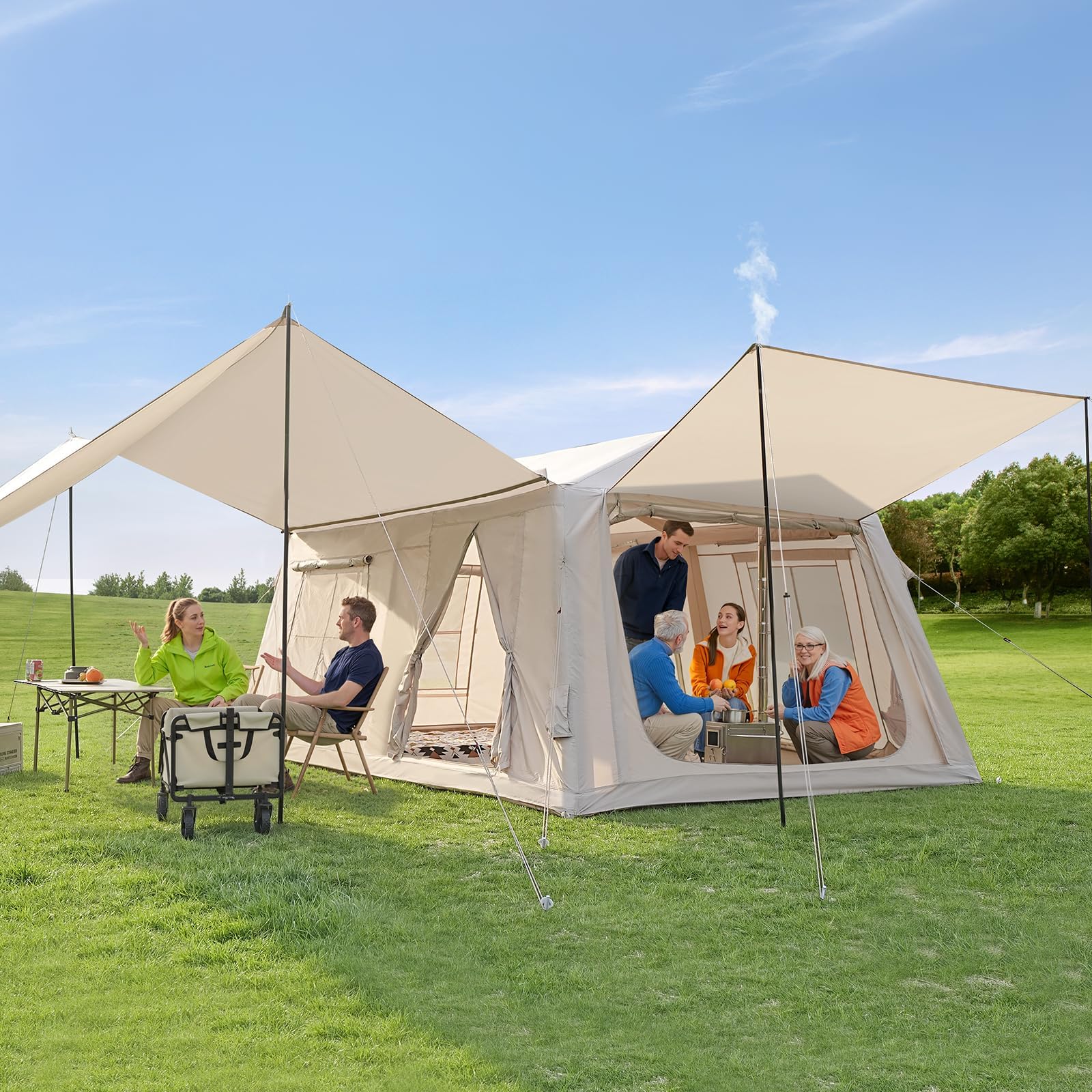 Inflatable Blow Up Tents for Camping,Waterproof Oxford Hot Tent with Manual Pump,Spacious Easy Setup Inflatable Camping Air Tent for Family Glamping 8/10/12 People