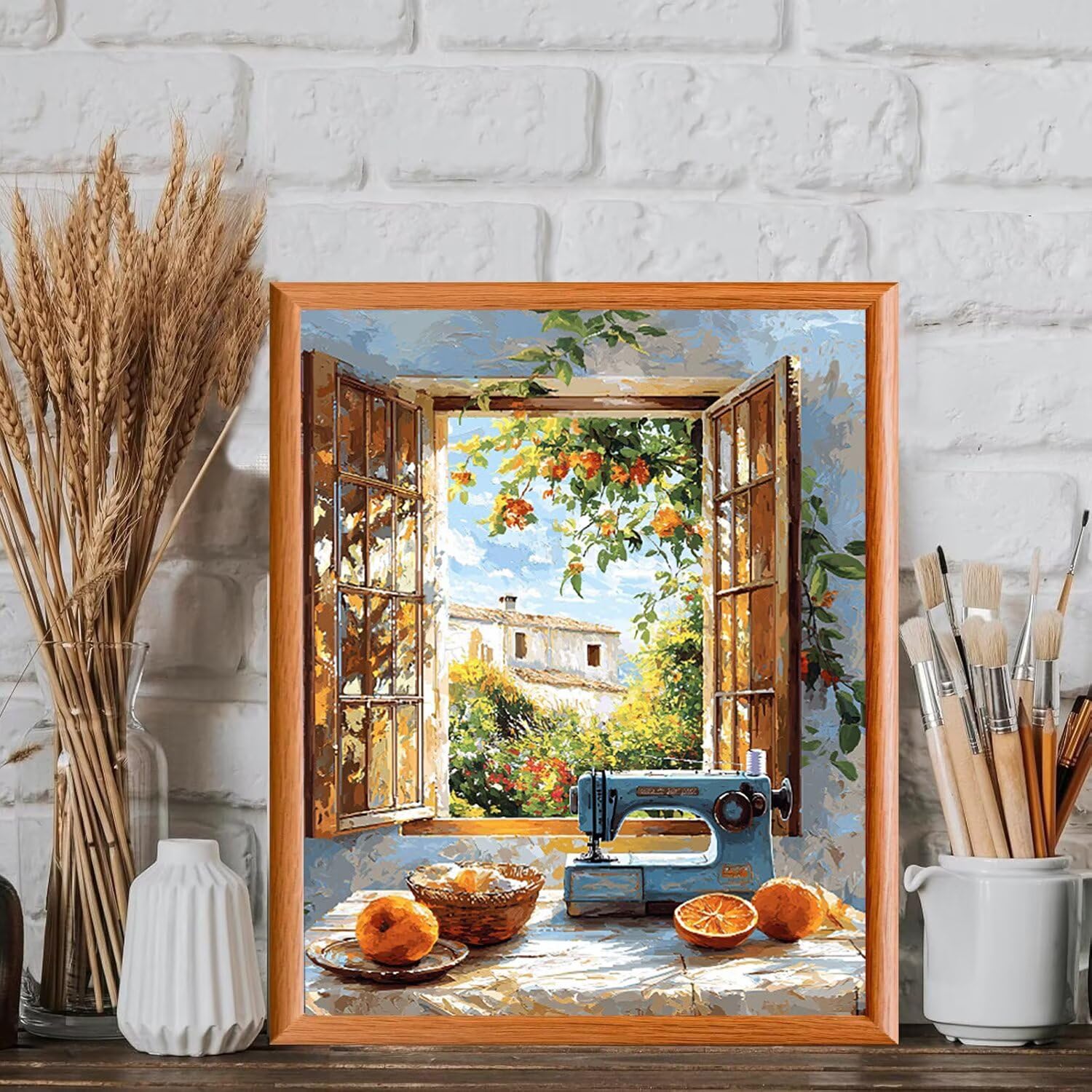WEISHIWE Malen nach Zahlen Erwachsene Nähmaschinenlandschaft, 70x90cm x-266 | Malen nach Zahlen Erwachsene Leinwand Kit, DIY Handgemalt Ölgemälde Set mit 3-Pinseln und Acrylfarbe für Wanddeko,Ohne Rahmen