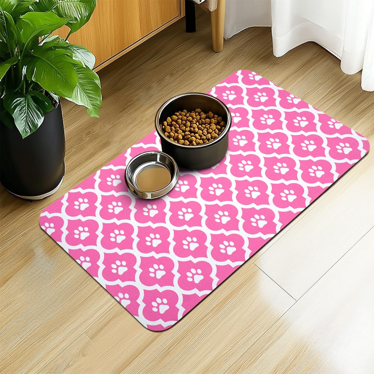 Dog Food Mat 24X32 Inch Pet Feeding Absorbent Mats for Floor Cat Water Bowl Placemats Non-Slip Washable Dog Mat for Food and Water