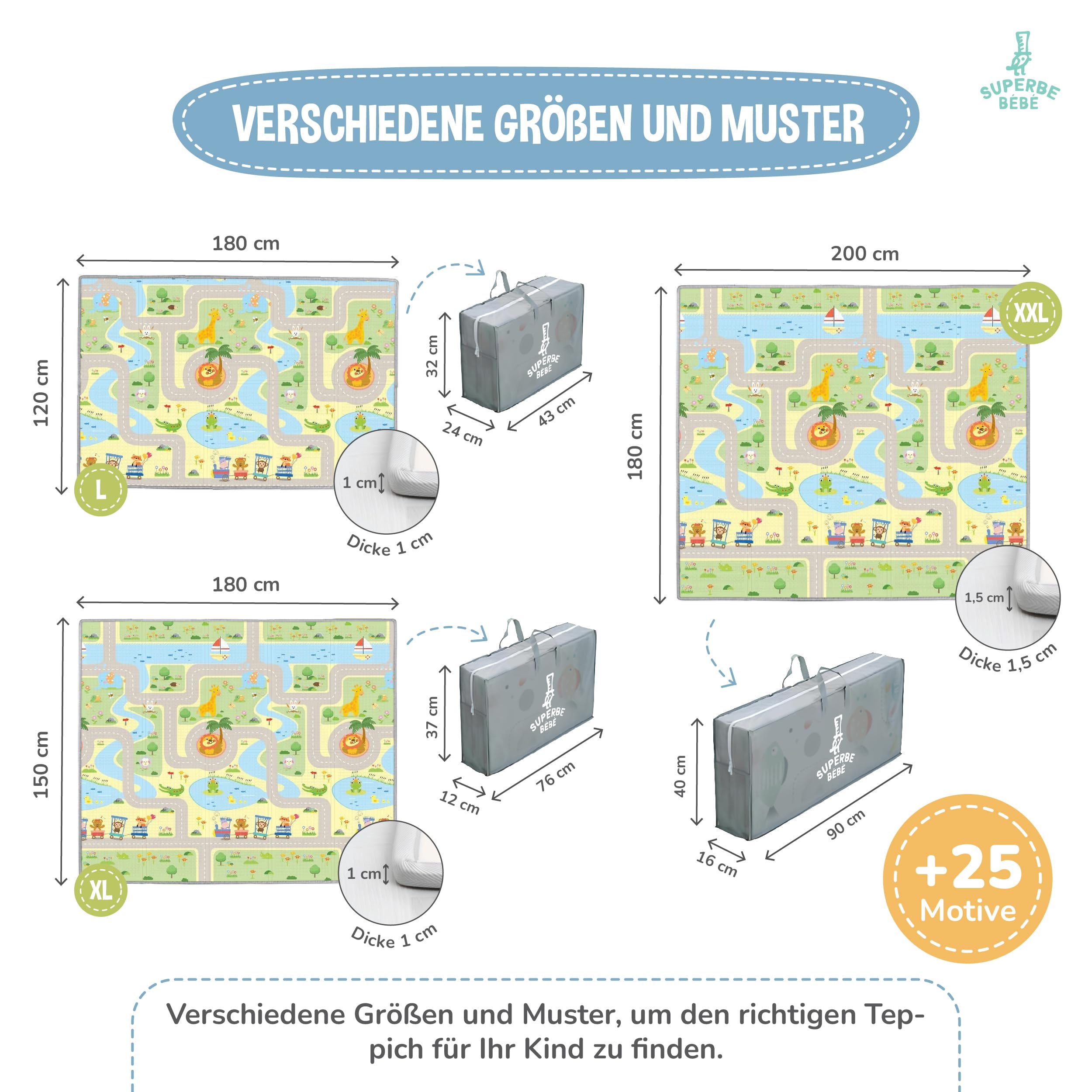 Krabbelmatte Baby Faltbar Spielmatte Kinder Spieldecke 150x180x1cm Krabbeldecke Für Baby - Babymatte Kindermatte - Schaumstoffmatte Kinderteppich- Spielteppich - Bodenmatte Kinder - Babygeschenk