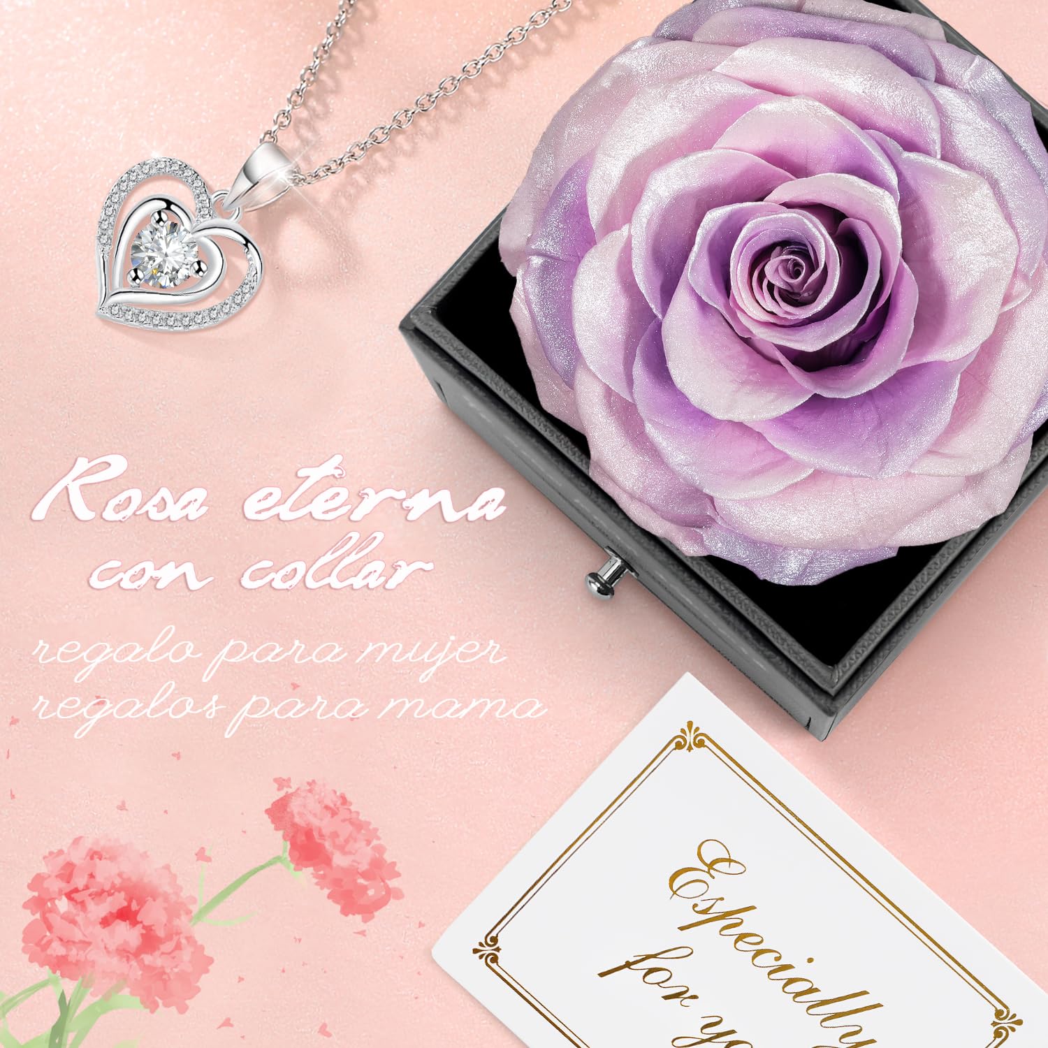 Miofula Rosa Eterna Regalos Originales para Mujer,Flores Preservadas Caja de Regalo con Collar y Aretes,Regalo Aniversario Pareja,Regalo Mujer Cumpleaños,Regalo Mama Novia Dia de la Madre San Valentin