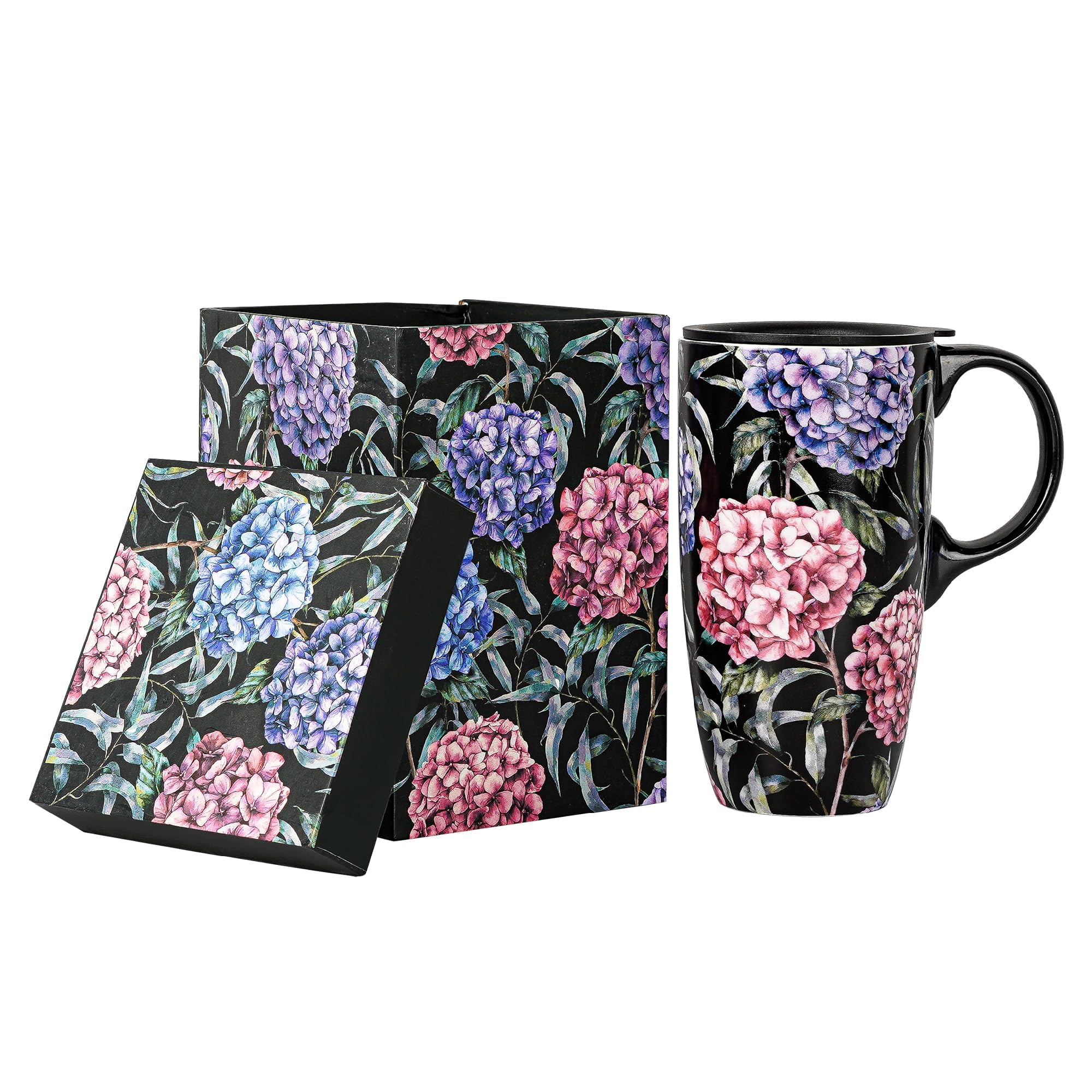 Topadorn Ceramic Travel Mug with Lid and Handle Gift for Coffee Lovers Ceramic Coffee Mug Latte Teacup Milk Mug in Color Box 17 Oz