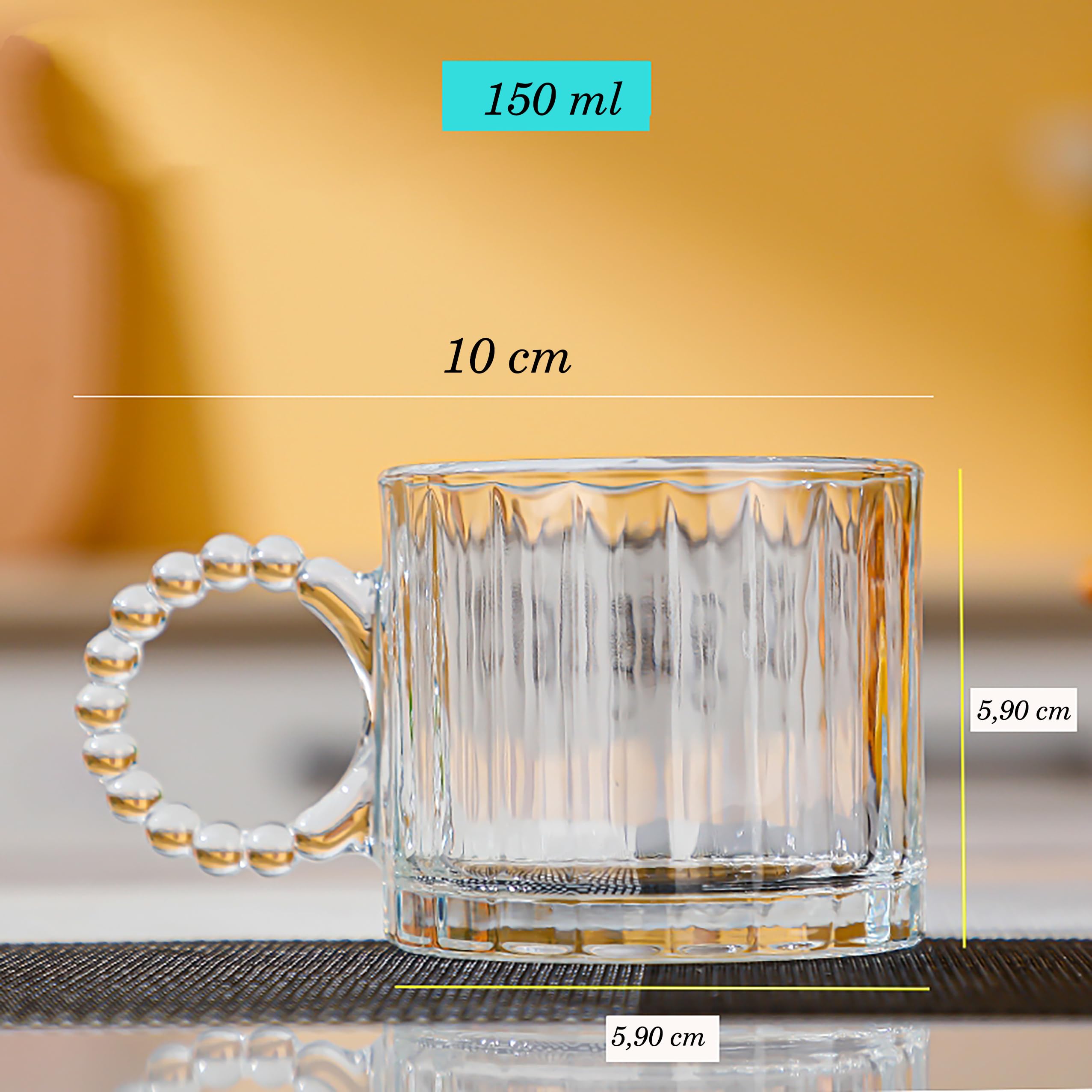 Promosyonca Kristal Cam Bardak Seti, 300ml, 6 Parça, Boncuk Kulplu
