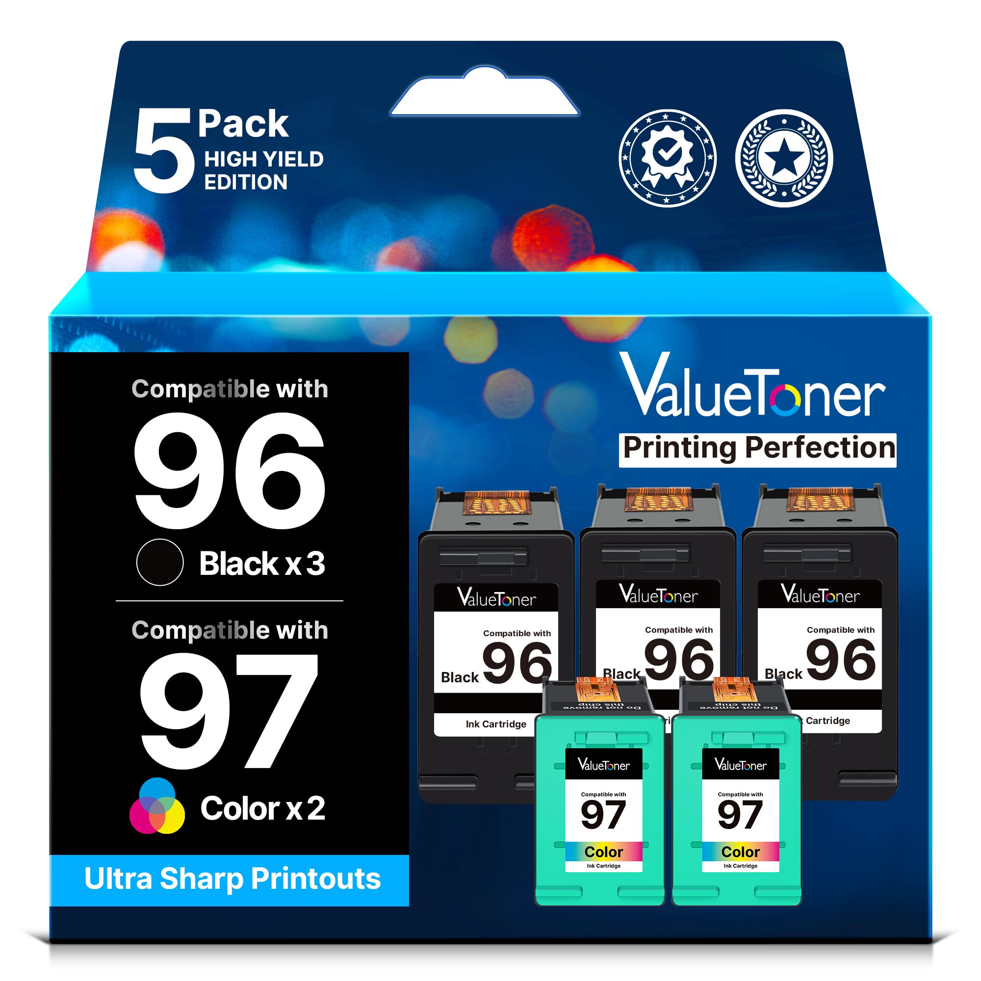 Valuetoner Remanufactured Ink Cartridge Replacement for HP 96 97 for DeskJet 460 5000 6000 9800 OfficeJet H470 100 6200 7000 PhotoSmart B8350 300 2000