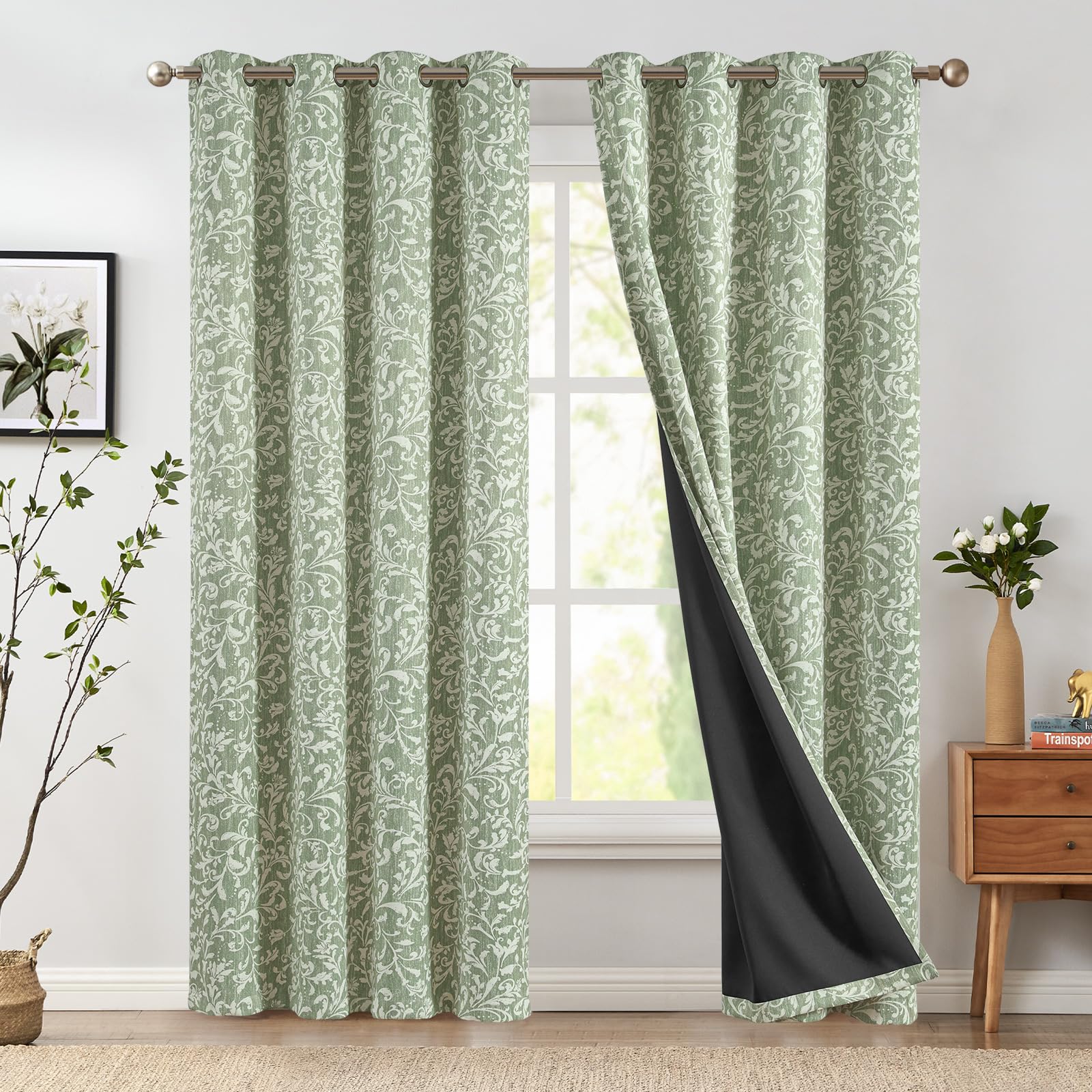 Amazon.com: jinchan Blackout Curtains for Bedroom, Green Scroll
