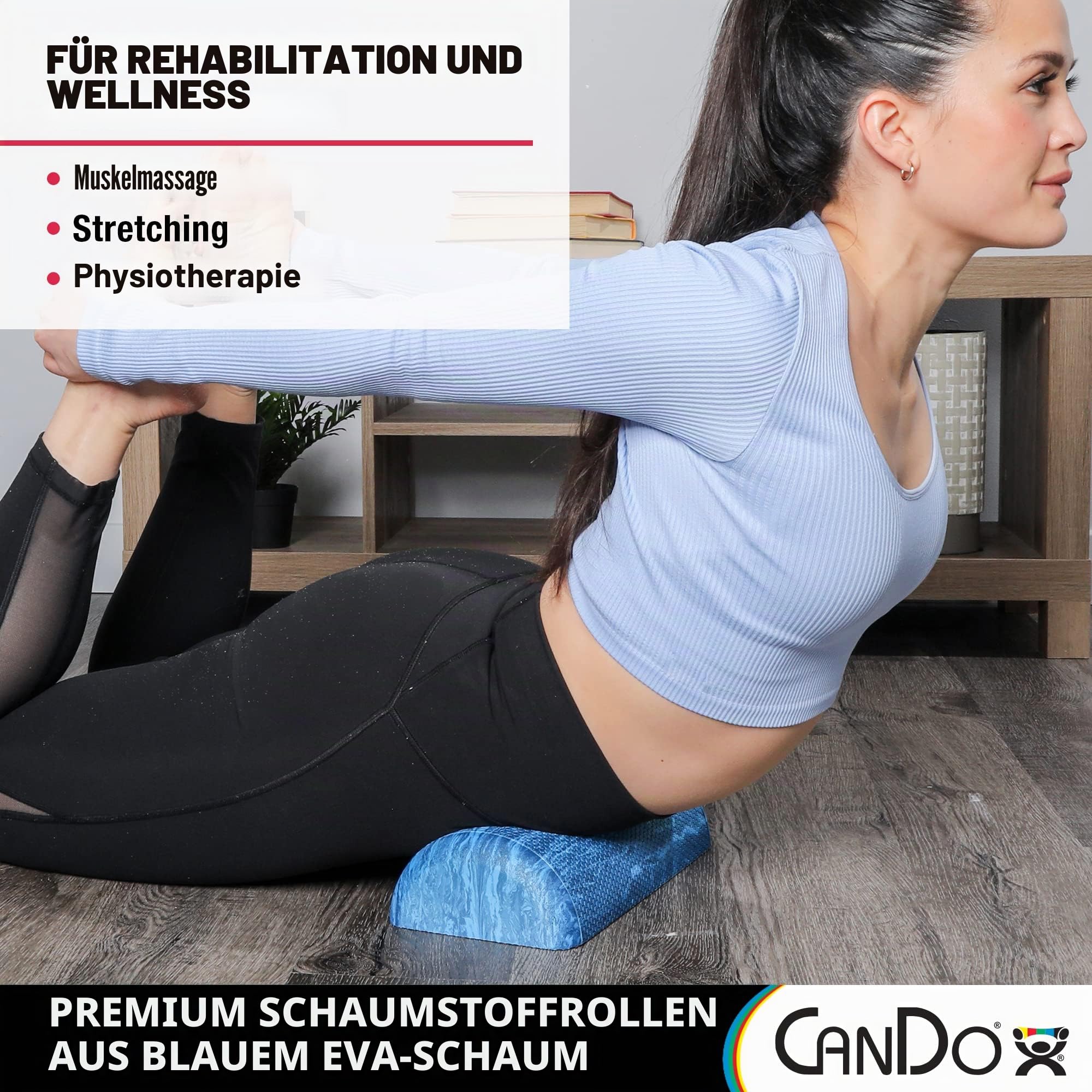 CanDo EVA Schaumstoffrolle halbrund (feuchtigkeits- und bakterienabweisend), Trainingsrolle - Pilates, Physio, Yoga, Fitness, 31 x 15 x 10 cm