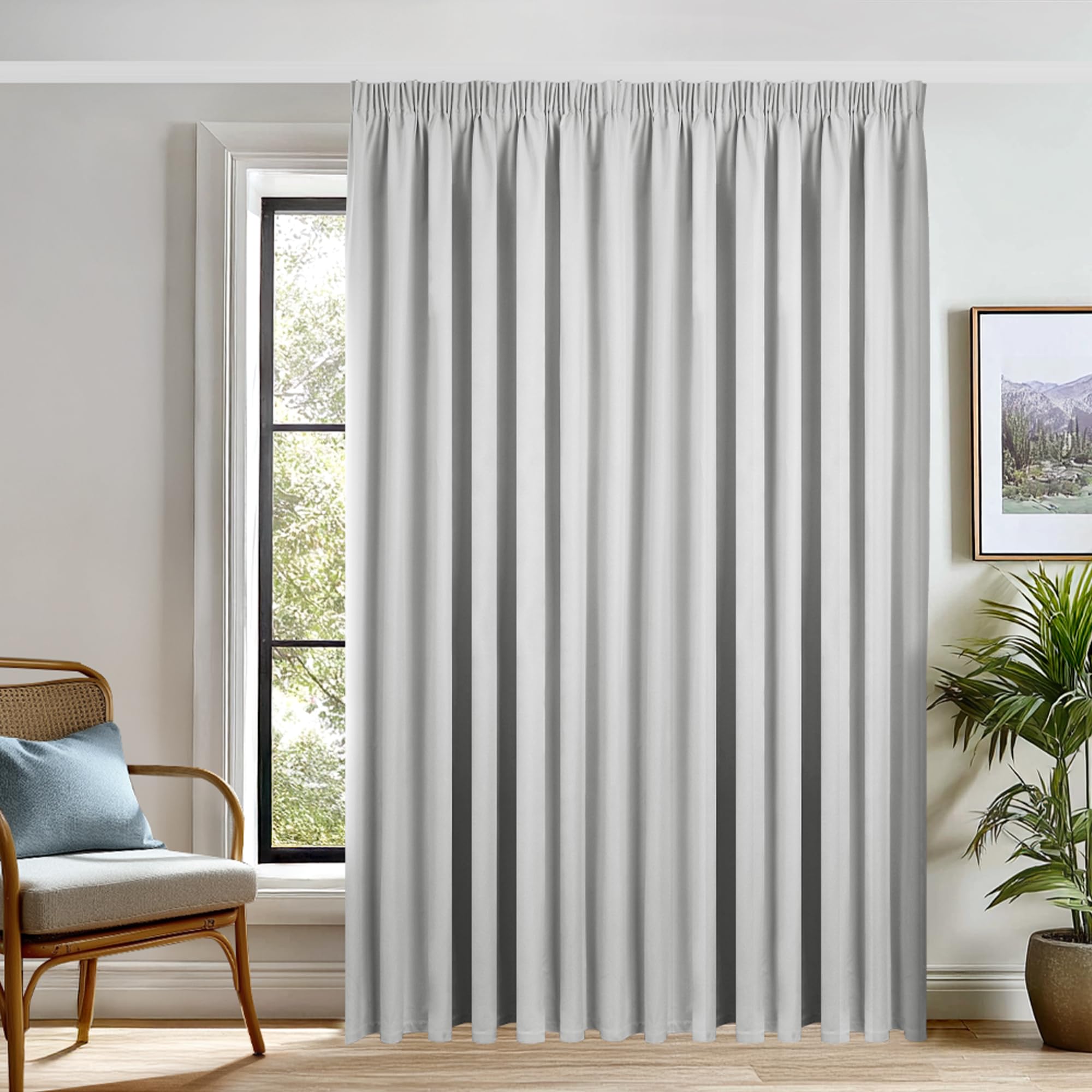 Deconovo Leinen Verdunklungsvorhang mit Kräuselband, 100% Blickdicht, Thermo & Schallschutz, Leinenoptik Blackout Gardine für Wohnzimmer, H245 x B300 cm, Silber Grau, 1 Stück