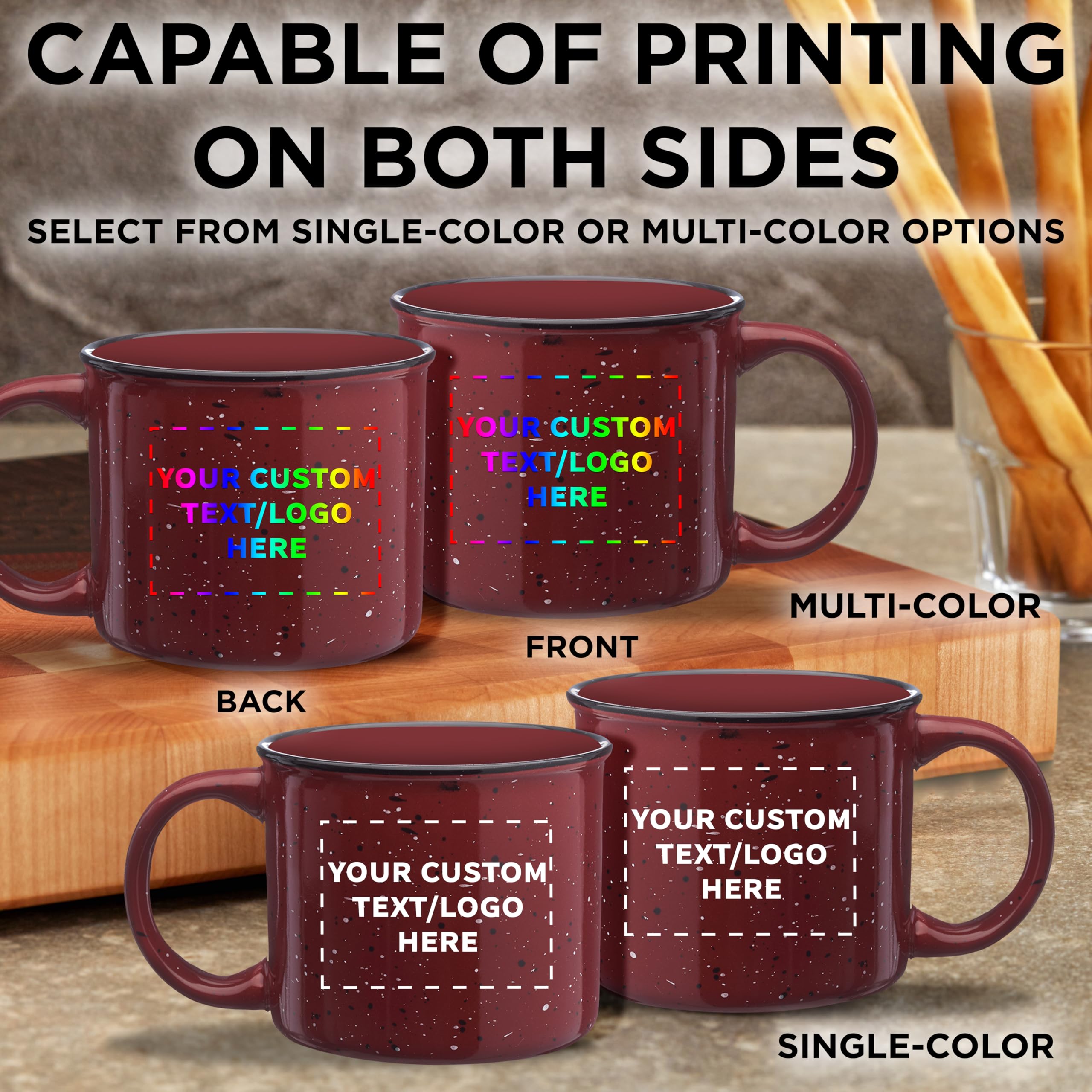 Amazon.com | DISCOUNT PROMOS Custom Ceramic Campfire Coffee Mugs 13 oz. Set  of 10/50/100, Personalized Bulk Pack - Perfect for Tea, Espresso,  Cappuccino, Hot Cocoa - Maroon: Coffee Cups & Mugs