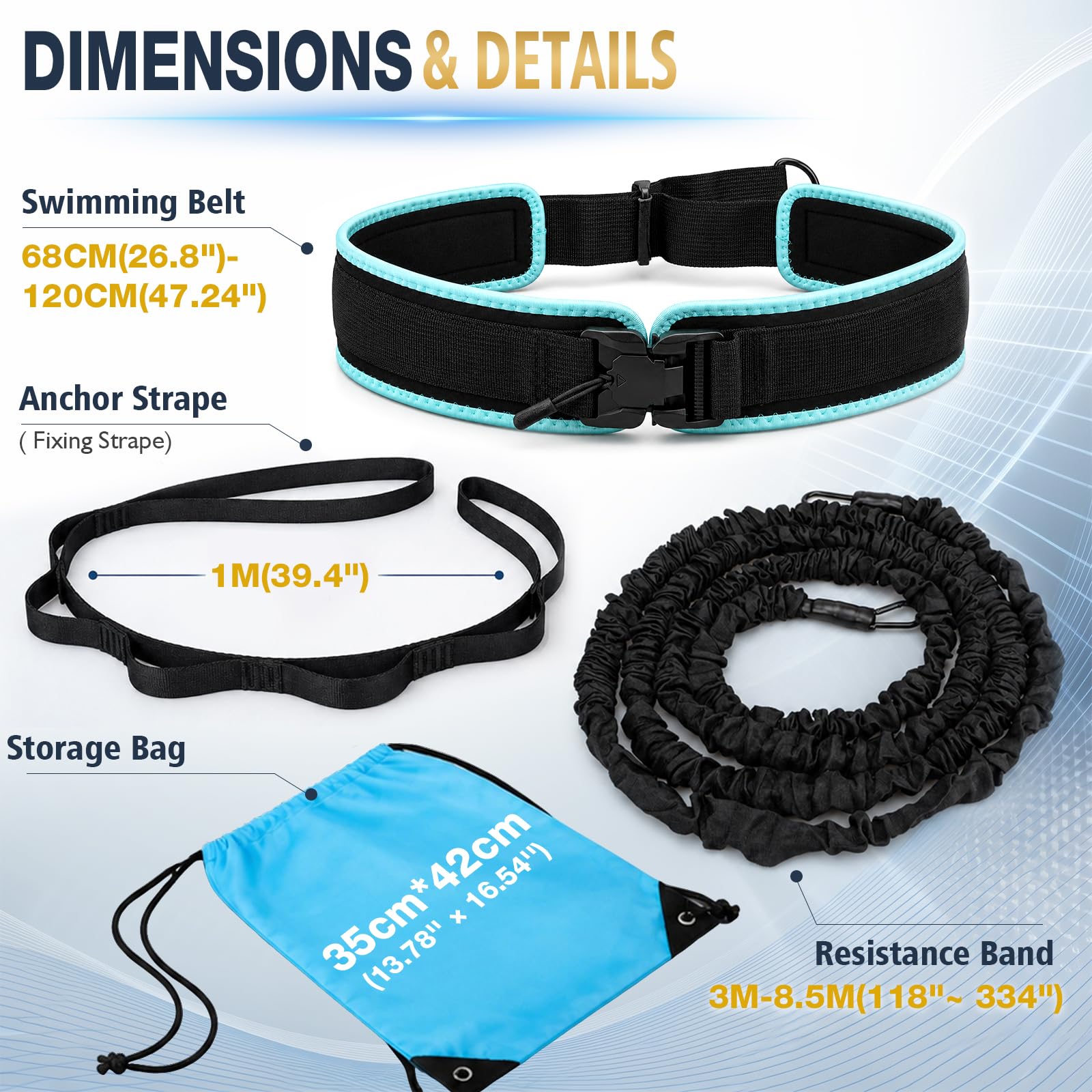 2026 Cinturón de Natación Piscinas, Cinturones MagnéTicos de Natación para Adultos de 4-10 M, Cinturón EláStico de Resistencia AcuáTica Ajustable para Entrenamiento de Natación