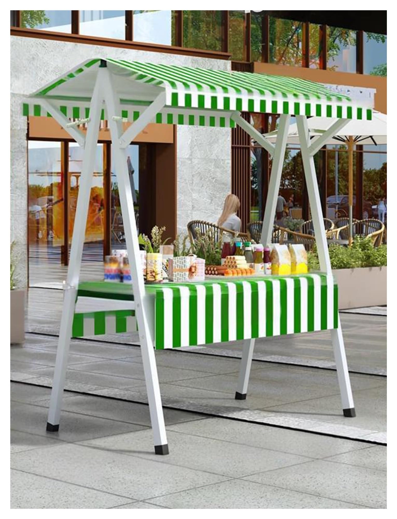Carrelli per bancarelle del Mercato, espositore per bancarelle del Mercato all'aperto, Carrello Mobile per Cibo da Strada con Ruote, Ripiani modulari, Attrezzatura per venditori, Verde, 110x