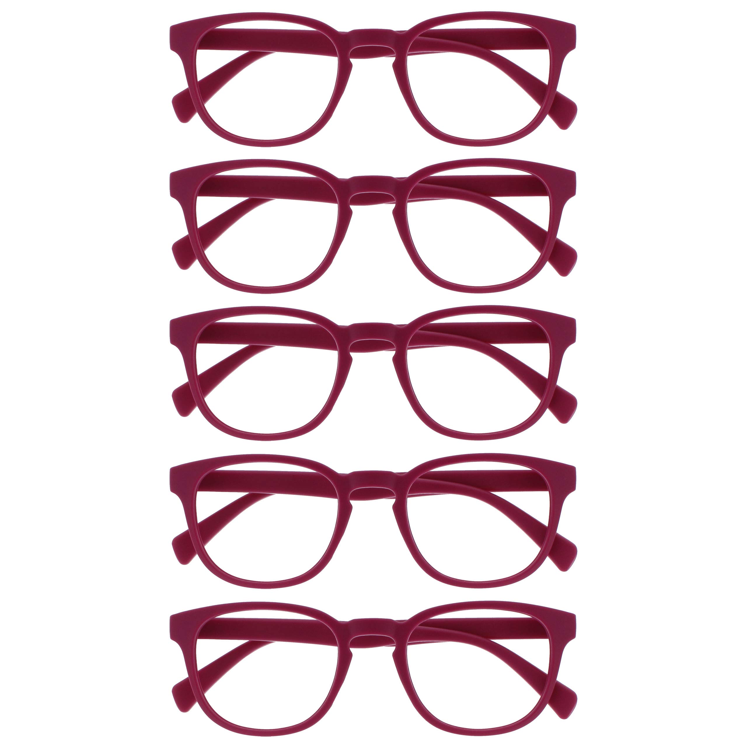 Opulize Pop Gafas de Lectura Pack de 5 Redondas Rosa Fucsia Mate Satinado Bisagras con Muelle Resistentes a los Arañazos Hombre Mujer RRRRR2-4 +1.50