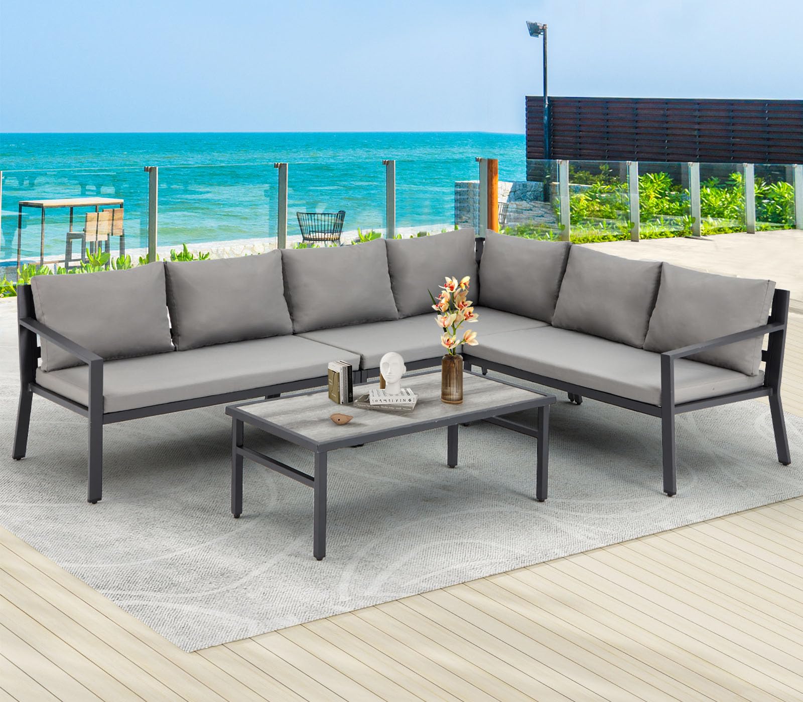 AECOJOY Aluminum Patio Furniture Set for Lawn, Backyard, and Deck