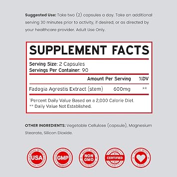 Fadogia Agrestis 600mg Extract - (180 Capsules) - [Maximum Strength] - Strength, Drive, Athletic Performance, Muscle Mass - Third Party Tested - Zero Fillers - Gluten Free, Non-GMO, Vegan Capsules
