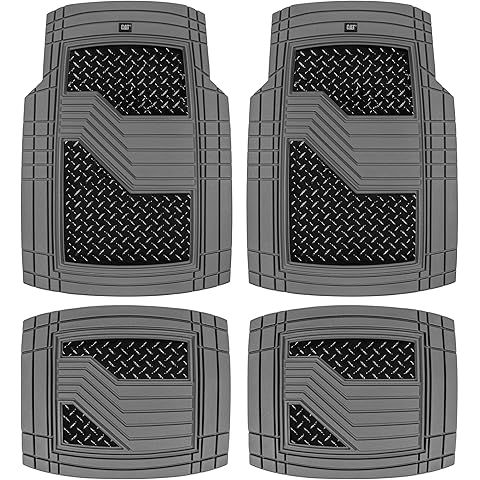CAT® DiamondShield™ Rubber Floor Mats for Cars Trucks SUVs, All Weather Protection Front & Rear Car Mats Set, Heel Pad & Anti-Slip Backing, Universal Fit Trim-to-Fit Rubber Floor Mats for Car, Gray
