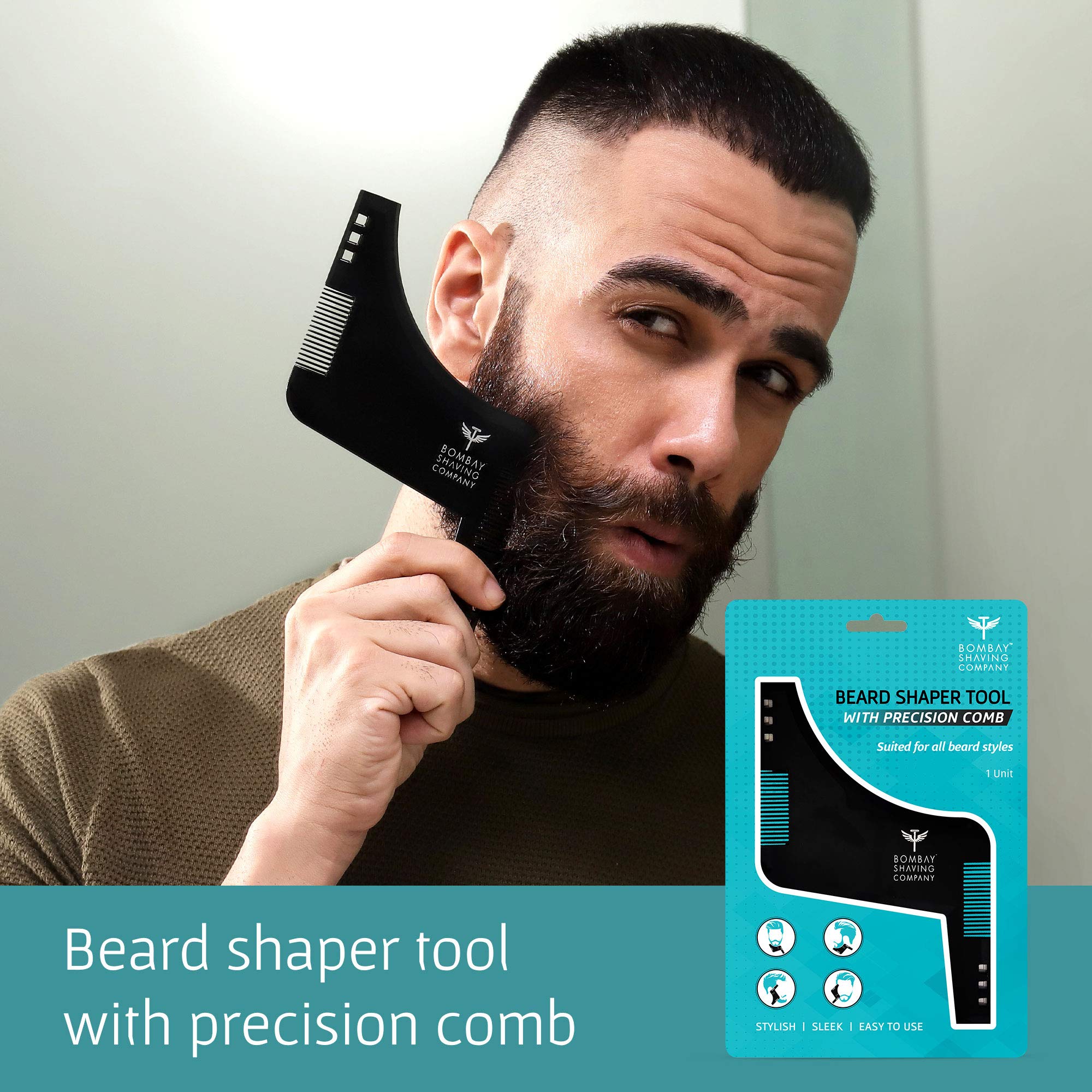 Bombay Shaving Company Bartformer-Werkzeug mit Kamm für Männer | Heim- und Salongebrauch | Bartpflege Stylingkamm | schwarze Farbe | 1 Stück
