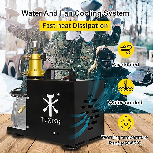 Miniatura 4 de TUXING Compresor PCP de 4500 psi, compresor de aire eléctrico de alta presión, estación de llenado de paintball PCP para lucha contra incendios y