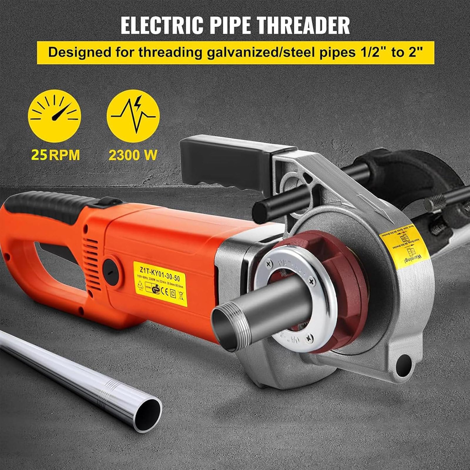 Elektryczna Gwintownica do Rur 2300W z Grzechotką i 6 Matrycami od 1/2" do 2" + Pręt Stały + Zacisk do Rur + Szczotka Węglowa + Olejarka, Ręczne Narzędzia do Gwintowania, Maszyna do Gwintowania