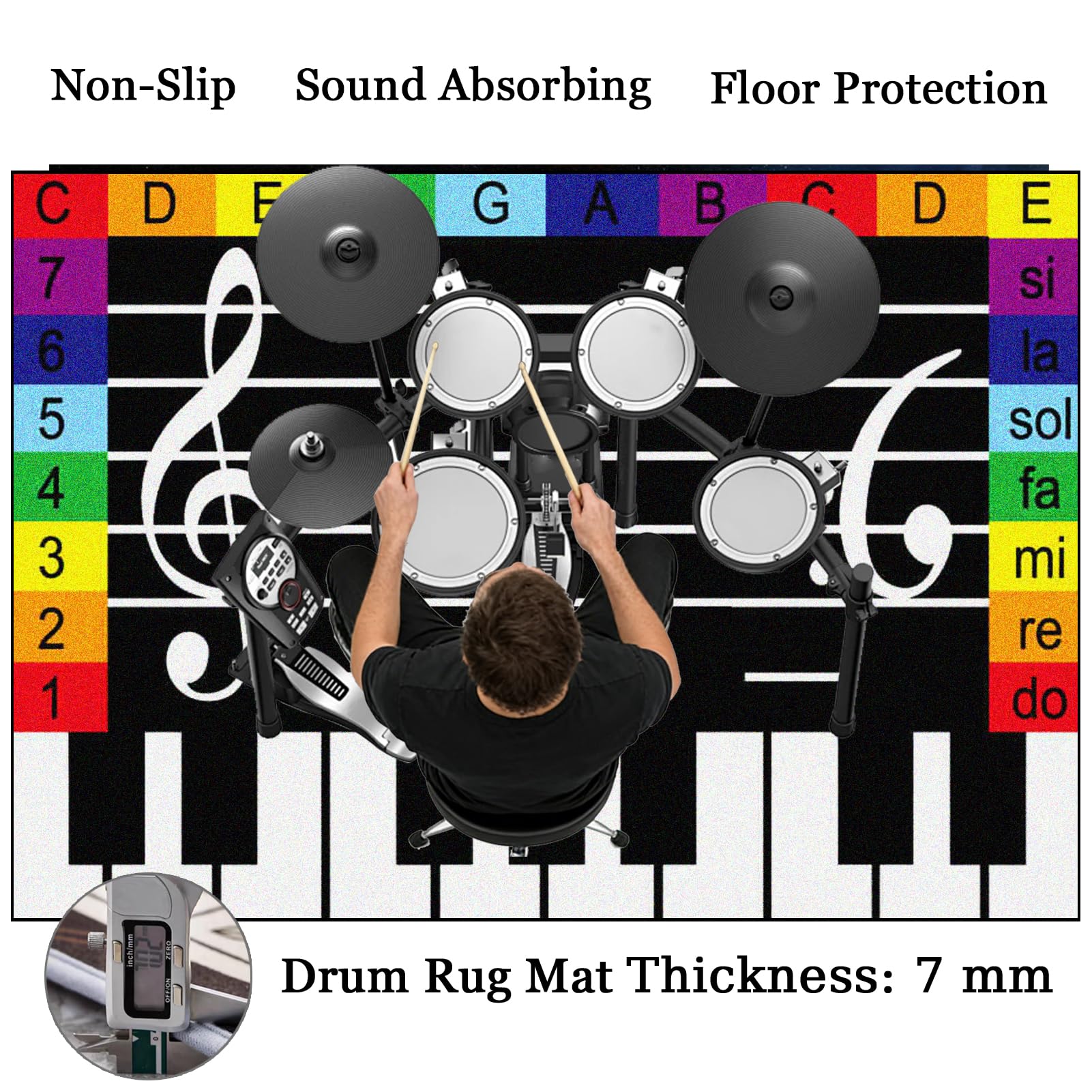 Drum Teppich Elektrisches Trommel Teppiche Schlagzeugteppich Schallschutz Drumteppich Trommelmatte Professionelles rechteckiges elektronisches Jazz Schlagzeug Kit für Studio, Wohnung 200 x 180 cm